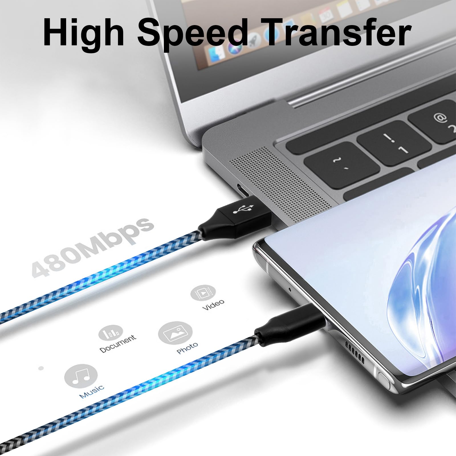 Cable USB C Carga Rapida, [3Pack 2M] 3A Cable USB Tipo C Nylon para iPhone 15 Pro Max, iPad Pro, Samsung Galaxy S24 S23 S22