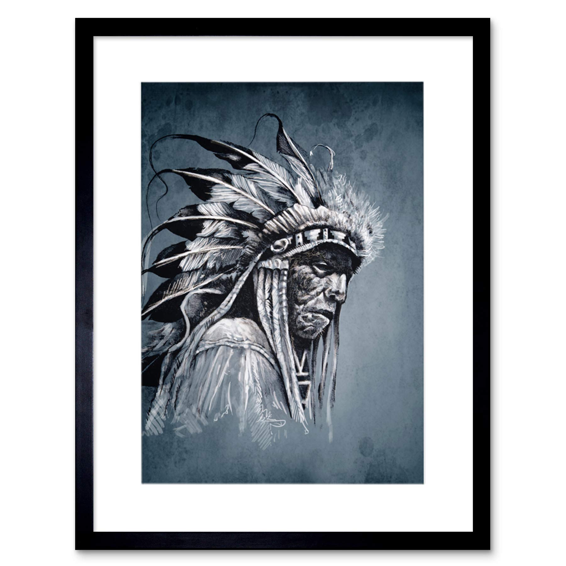 Wee Blue Coo Painting Drawing Portrait Study Native American Chief Framed Wall Art Print