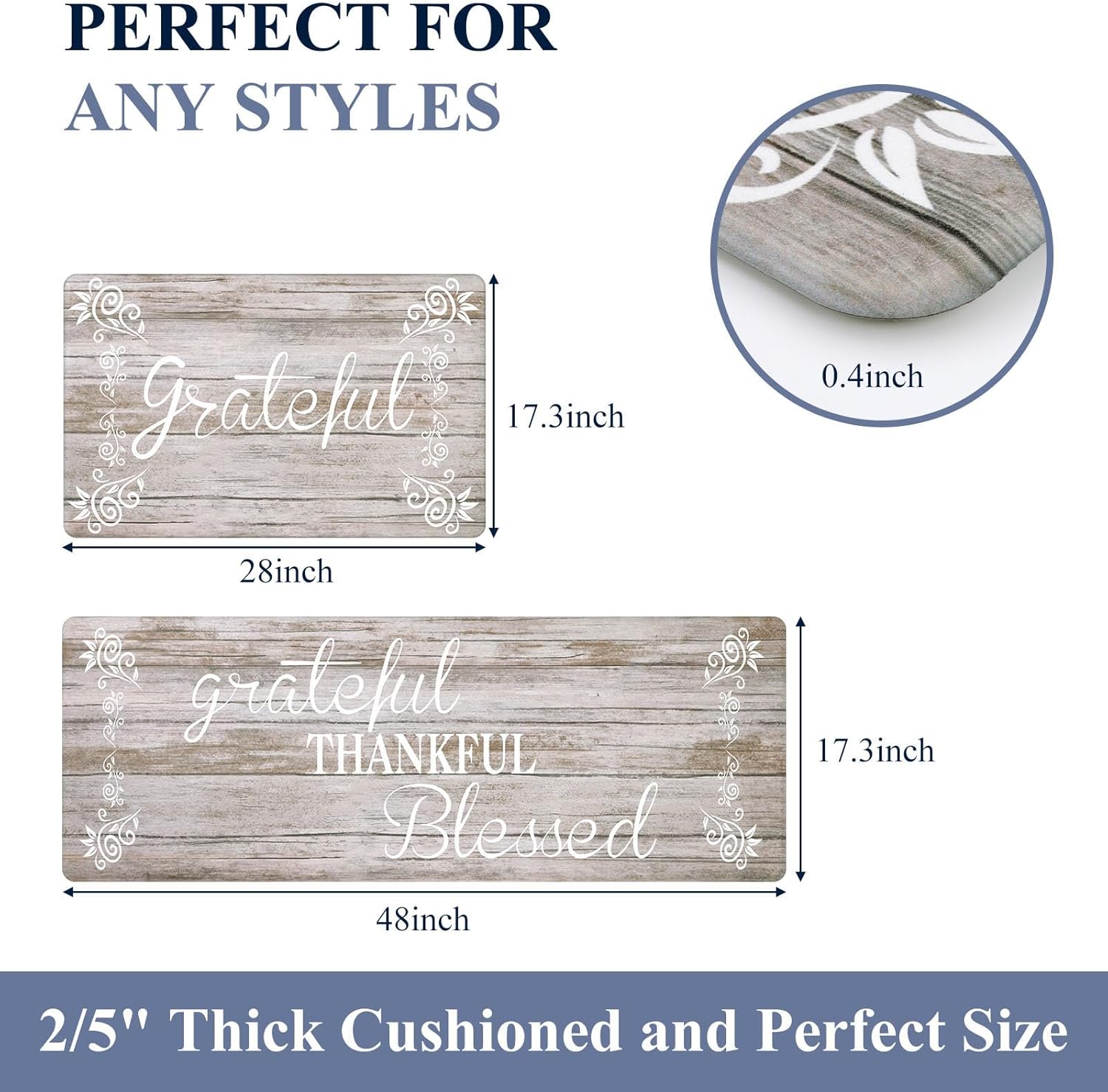 HEBE Anti Fatigue Kitchen Mat Set of 2 Non Slip Cushioned Kitchen Mats for Floor Waterproof Farmhouse Kitchen Rugs and Mats Set Comfort Standing Desk Mat Carpet for Sink,Office,Laundry