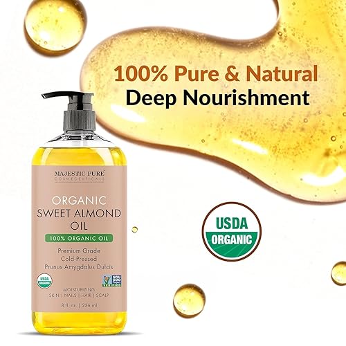 Miniatura 2 de MAJESTIC PURE Aceite de almendras dulces orgánicas USDA  Aceite de almendras dulces 100% puro y natural prensado en frío para piel, cara, uñas,