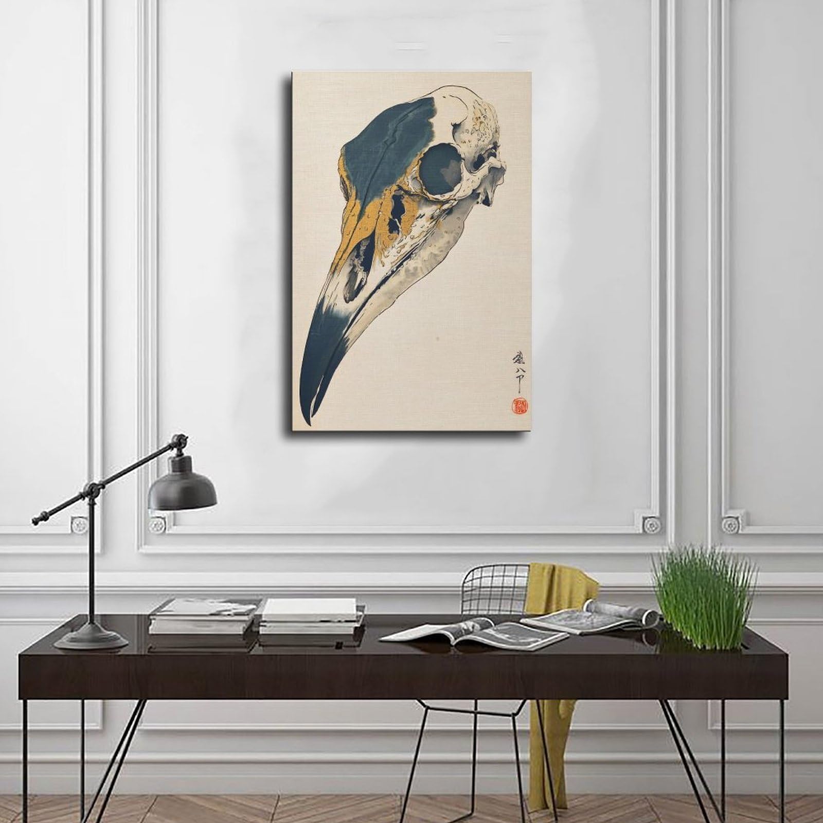 Intricato poster su tela con teschio di corvo per la decorazione della casa