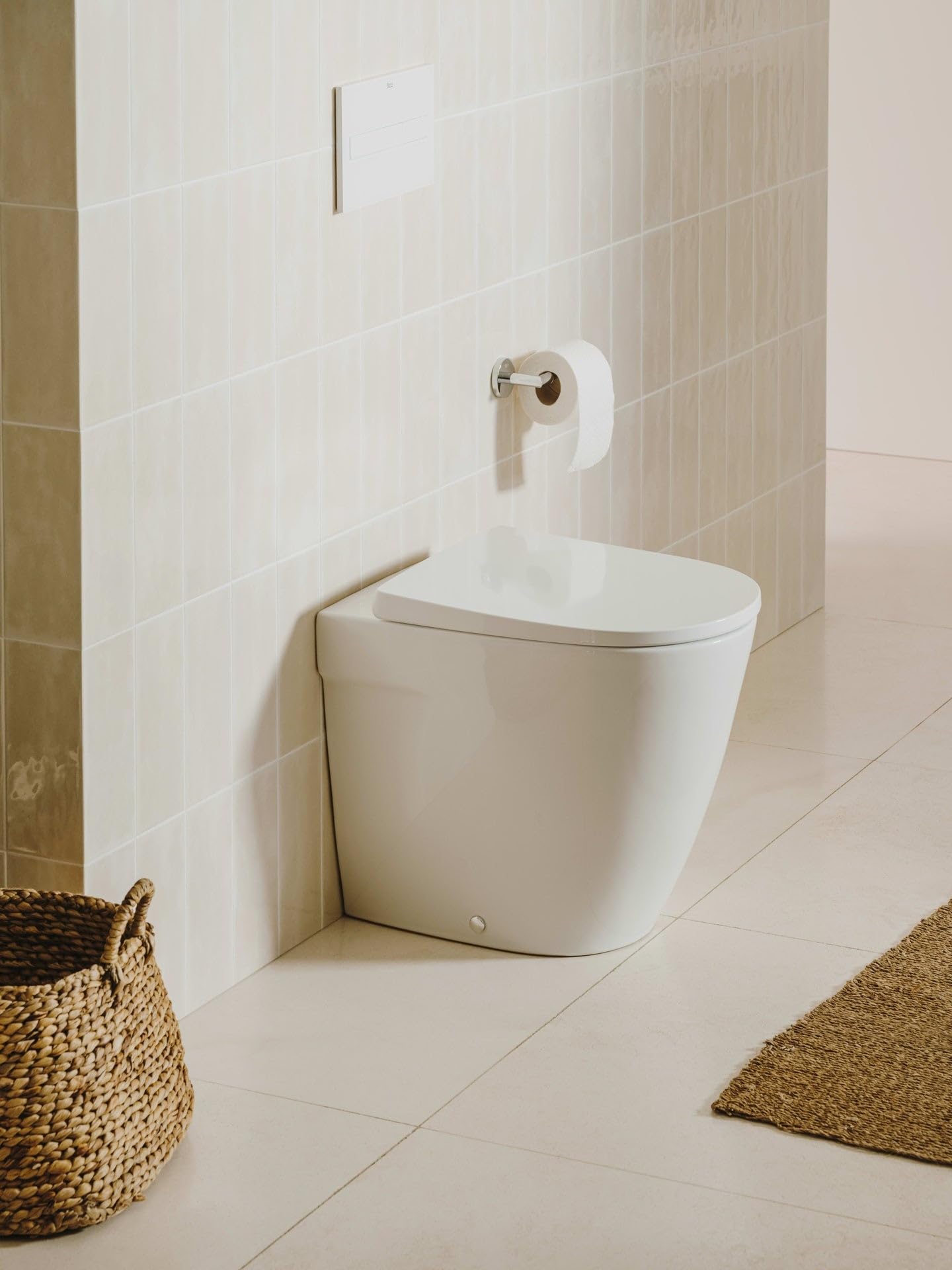 Roca A347687000 Taza Adosada Pared, Rimless, Evacuacion Dual, Coleccion Ona, Altura 420mm, Blanco (No Incluye Asiento)