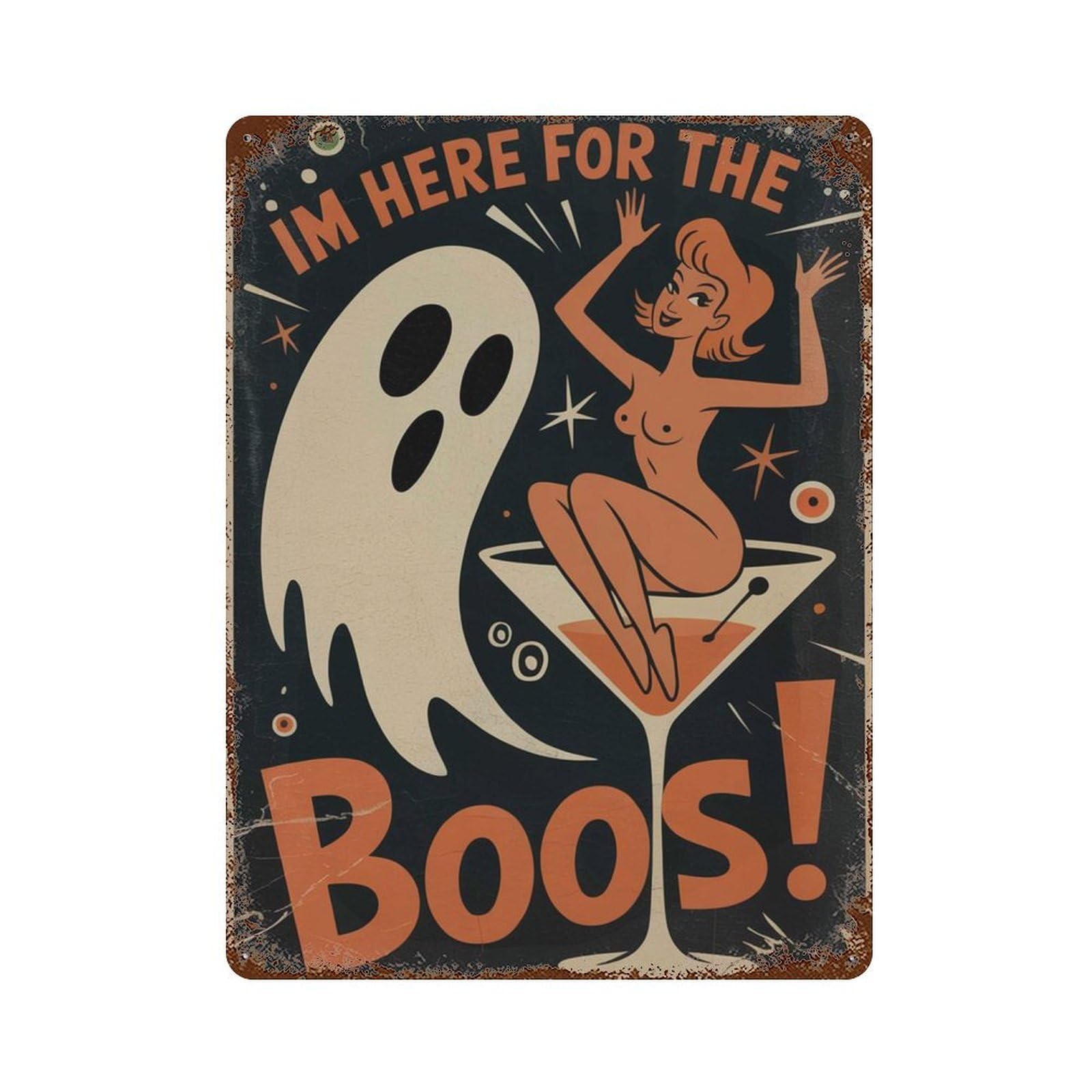 xiaoxiaoshen Retro Halloween Boos Cocktail Spooky Pin Up Ghost Bar Quirky Seasonal Wall Decor Art Metal Tin Poster Modern Home Decor Art Home Bar Shop Decorations Vintage Sign 40x30cm