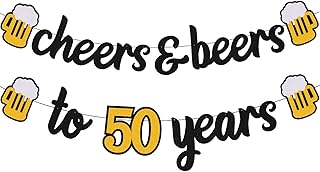 Cheers 50 Years Banner 50th Birthday Decorations for Men Women Him Her 50s Happy Birthday Theme Wedding Anniversary Party Supplies Black Sparkle Decorations Pre-strung