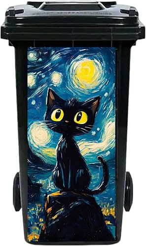 Nuxovilar Funny Black Cat Starry Night Garbage Pail Stickers PVC 14.57x32.28 Inc