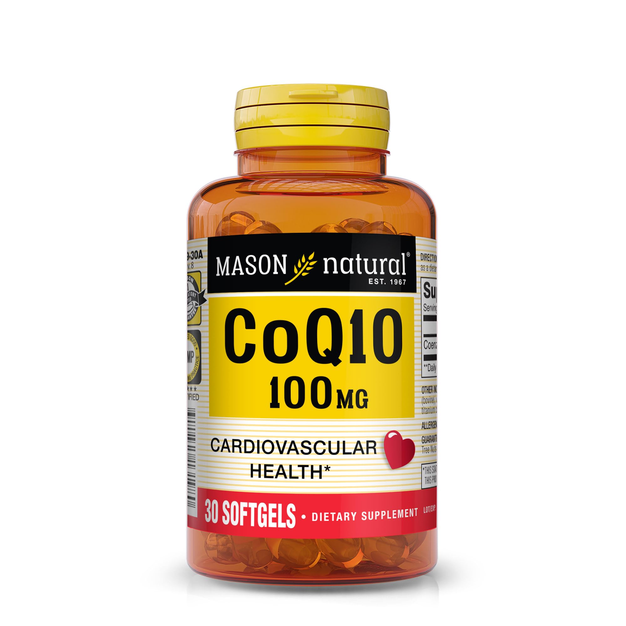 MASON NATURAL Co Q10 100 mg - Healthy Heart and Cellular Energy Production, Supports Cardiovascular Health, 30 Softgels