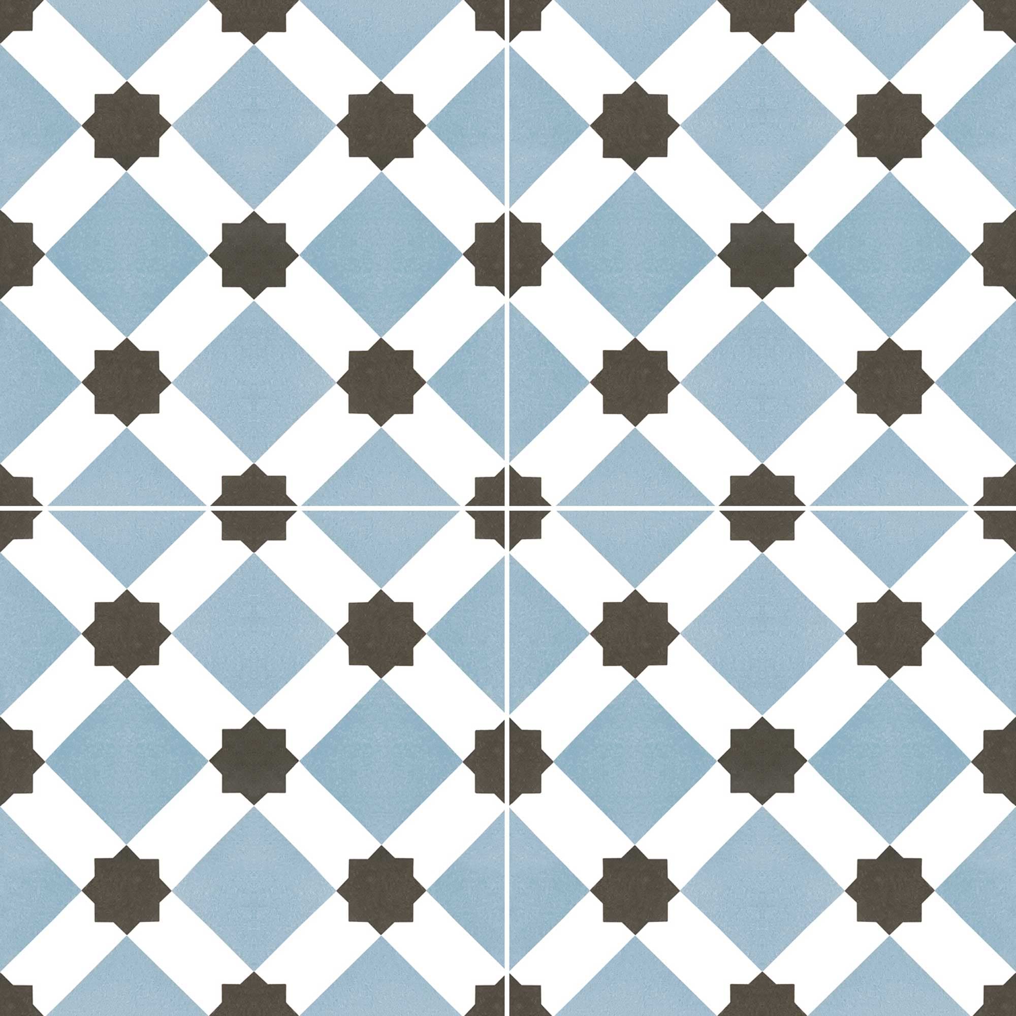 The Bath People Blue Manson Star Ceramic Tiles Chequered Flag Patterned Square Wall Or Floor Tile – Cut Sample