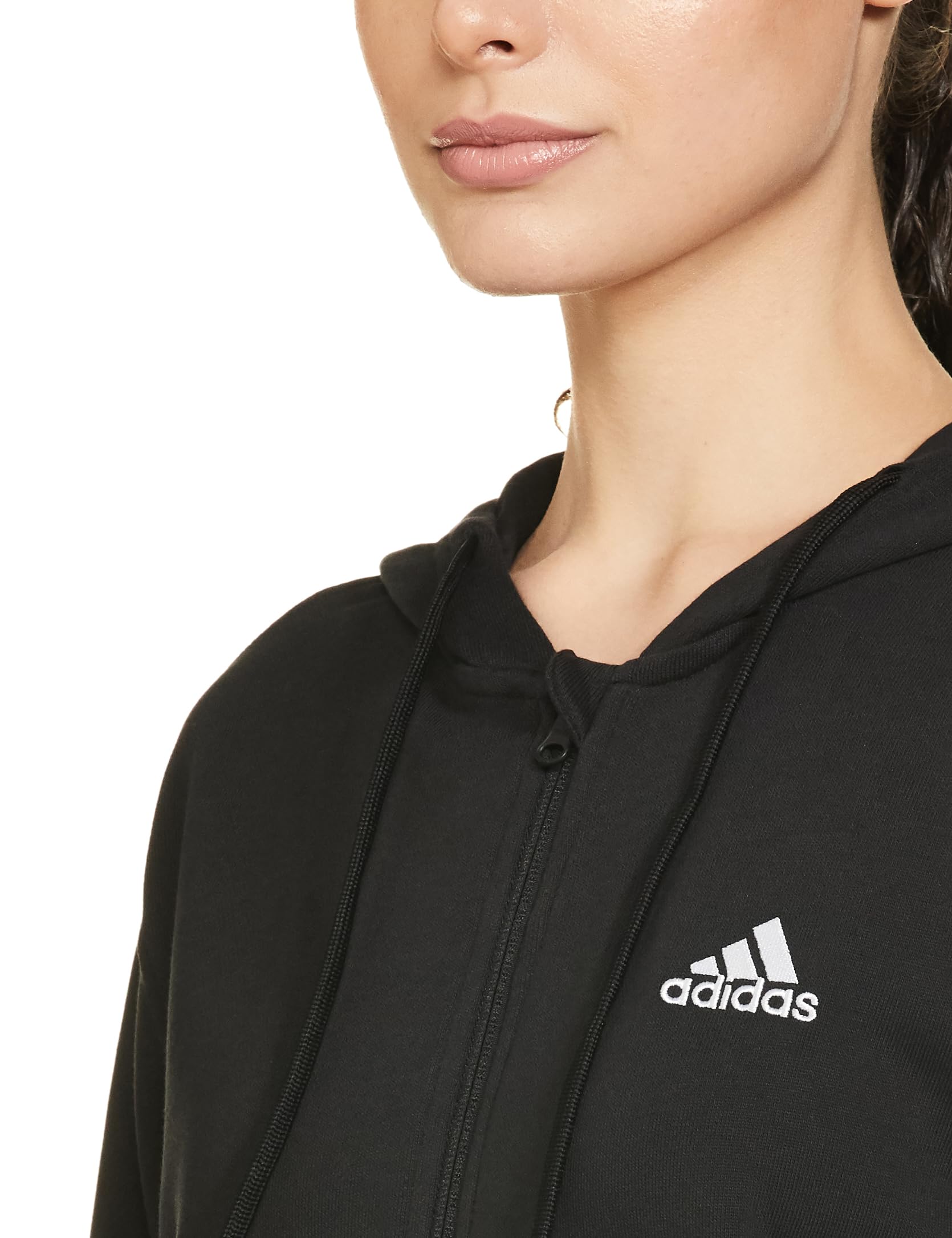 Adidas Women Cotton Hooded neck Regular A-Line Coat Jacket(IT0217_Black/White, Medium - Image 3 thumbnail