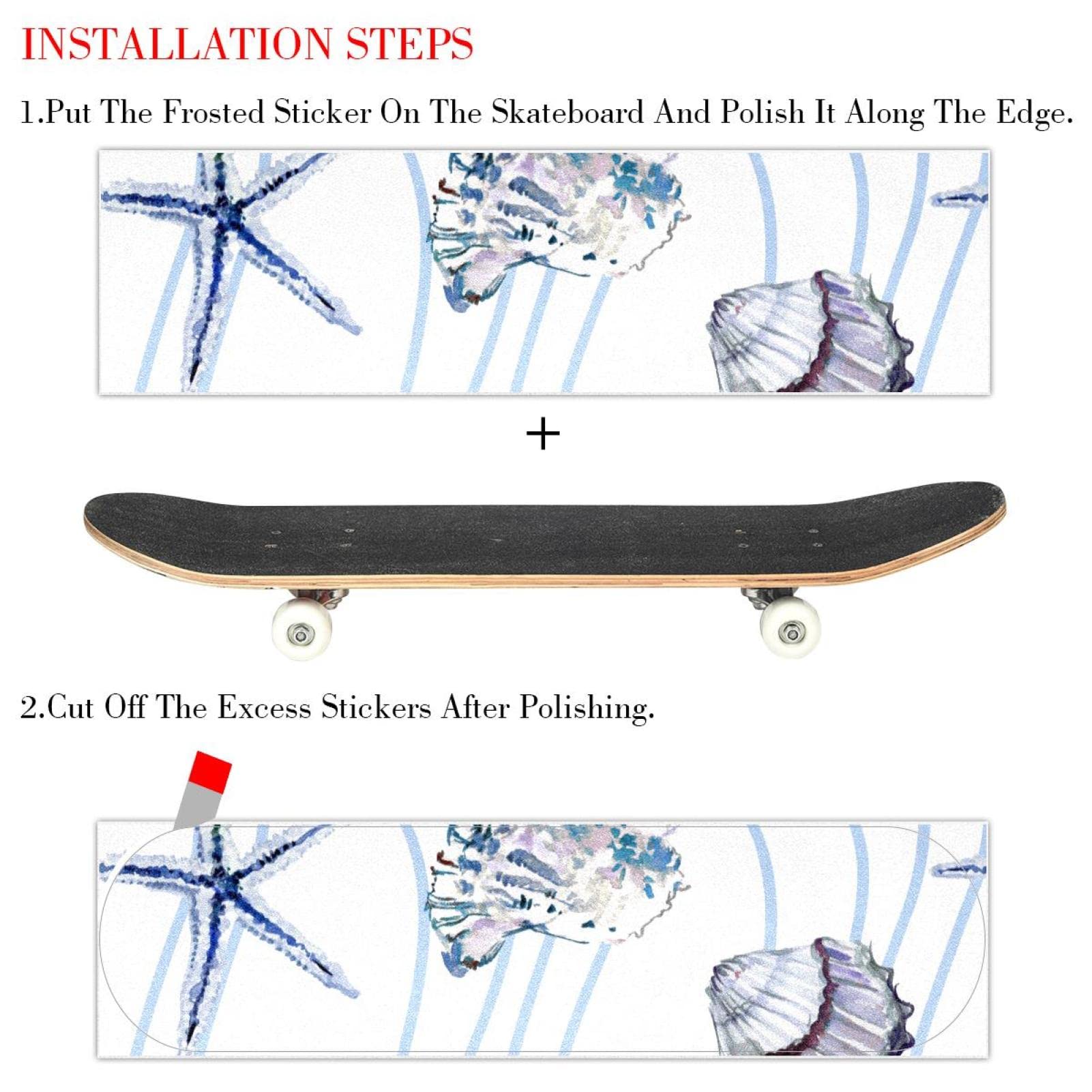 Seashell Starfish Lot de 2 feuilles de papier abrasif pour planche de skateboard et longboard