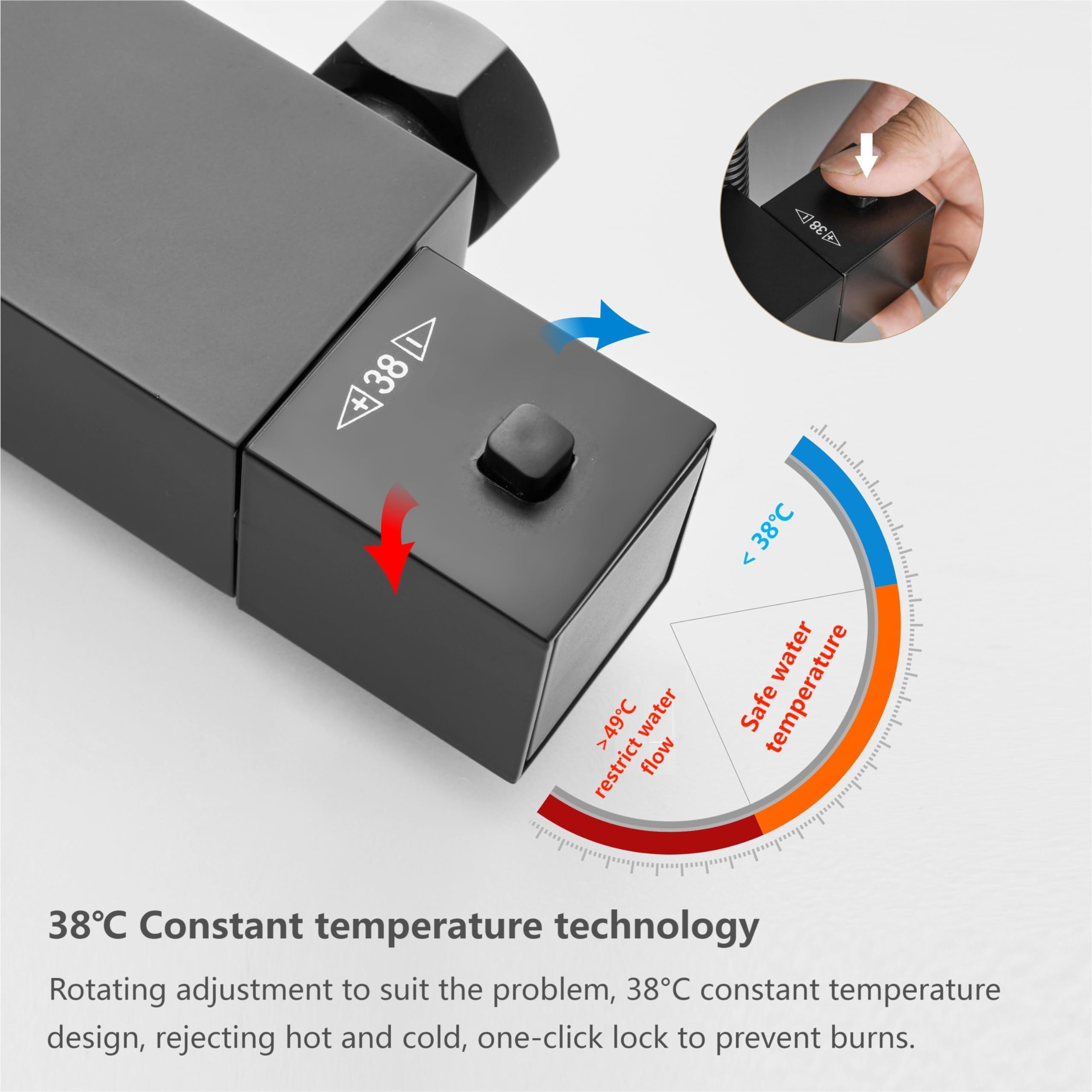 YOOZENA Duscharmatur Komplettset, Duschsystem mit Thermostat, Duscharmatur Schwarz,Kopfbrause, Duschkopf mit Schlauch und Halterung, Regendusche mit armatur Schwarz
