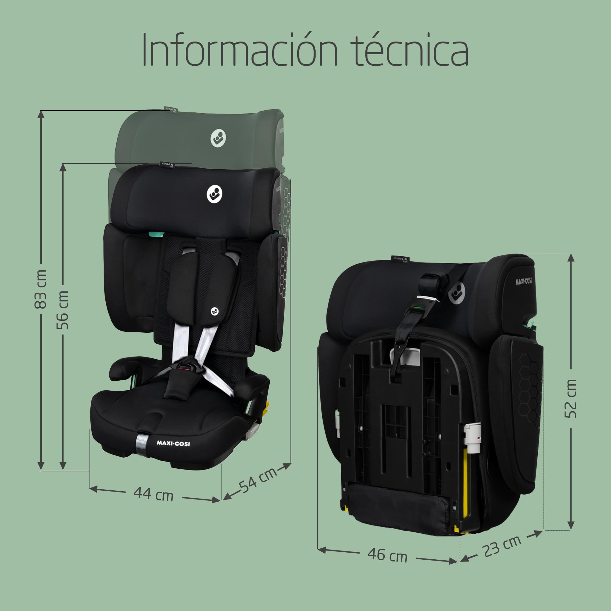 Maxi-Cosi Nomad XL Plus, Silla Coche Evolutiva, 15 Meses a 12 Años, 76-150 cm, Silla Coche Plegable de Viaje, Protección contra Impactos Laterales G-CELL, Bolsa de Viaje, Authentic Black