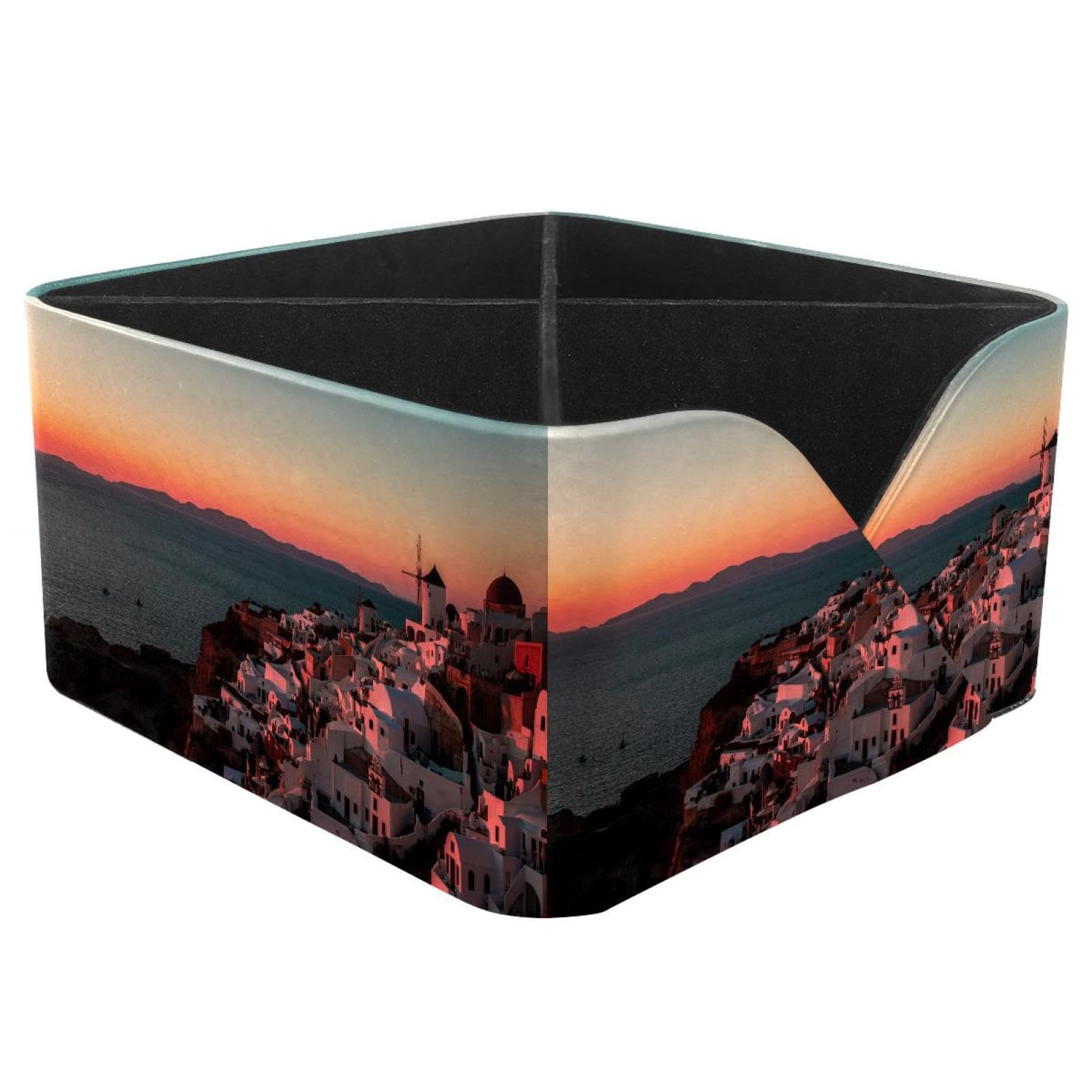 KengjuTesu Sunset in Santorini Desktop Organizer Pen Holder, Rectangular Pencil Cup for Office, Study and Makeup Stations