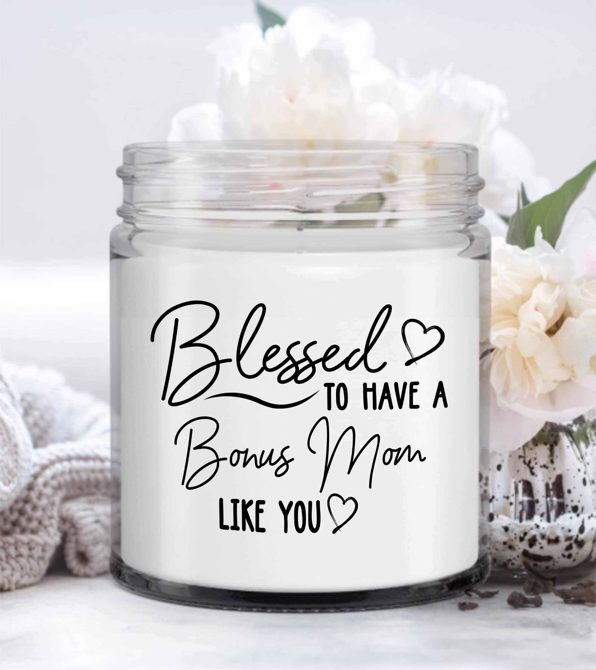 Bonus Mom Candle Blessed to Have A Bonus Mom, Gift for Step Mother from Bonus Son Daughter, Bonus Mom Gift for Birthday Christmas Thanksgiving Mother's Day Women Day House Decoration Dining Home Gift