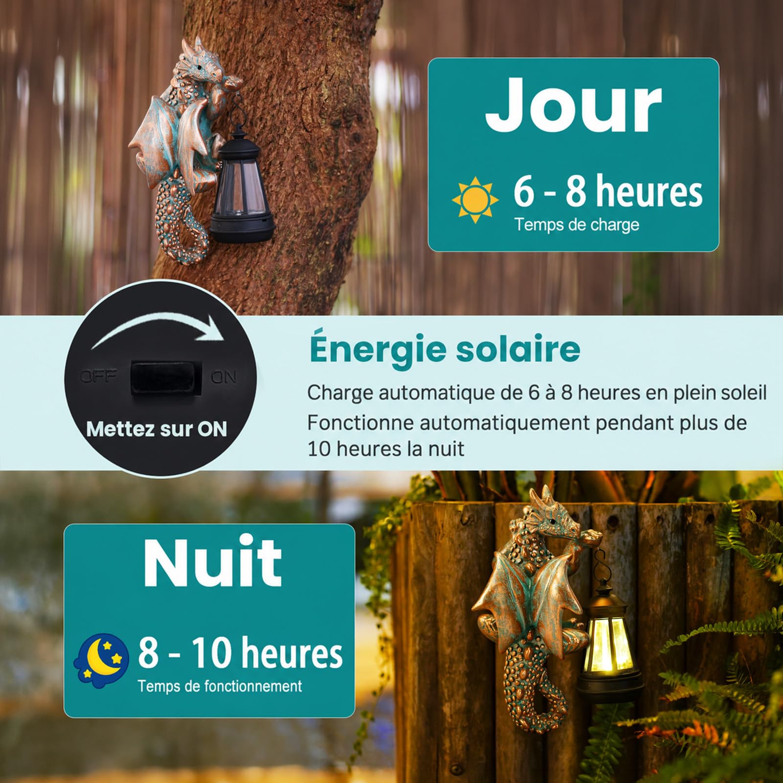 Yeomoo Dragon Solaire Suspendu avec éclairage LED pour Jardin extérieur