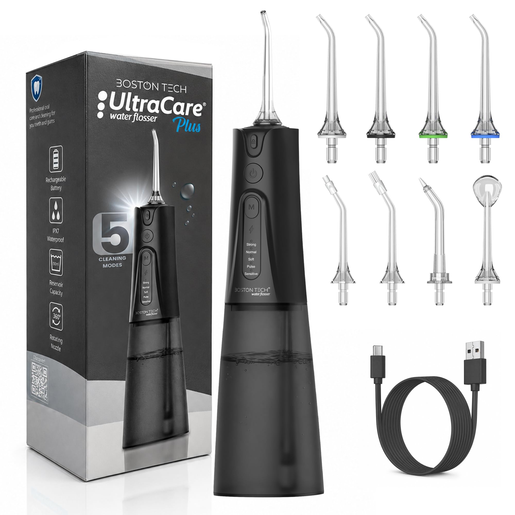 Irrigador Dental Portátil Aquapik UltraCare Plus 8 Boquillas 5 Modos 300 ml