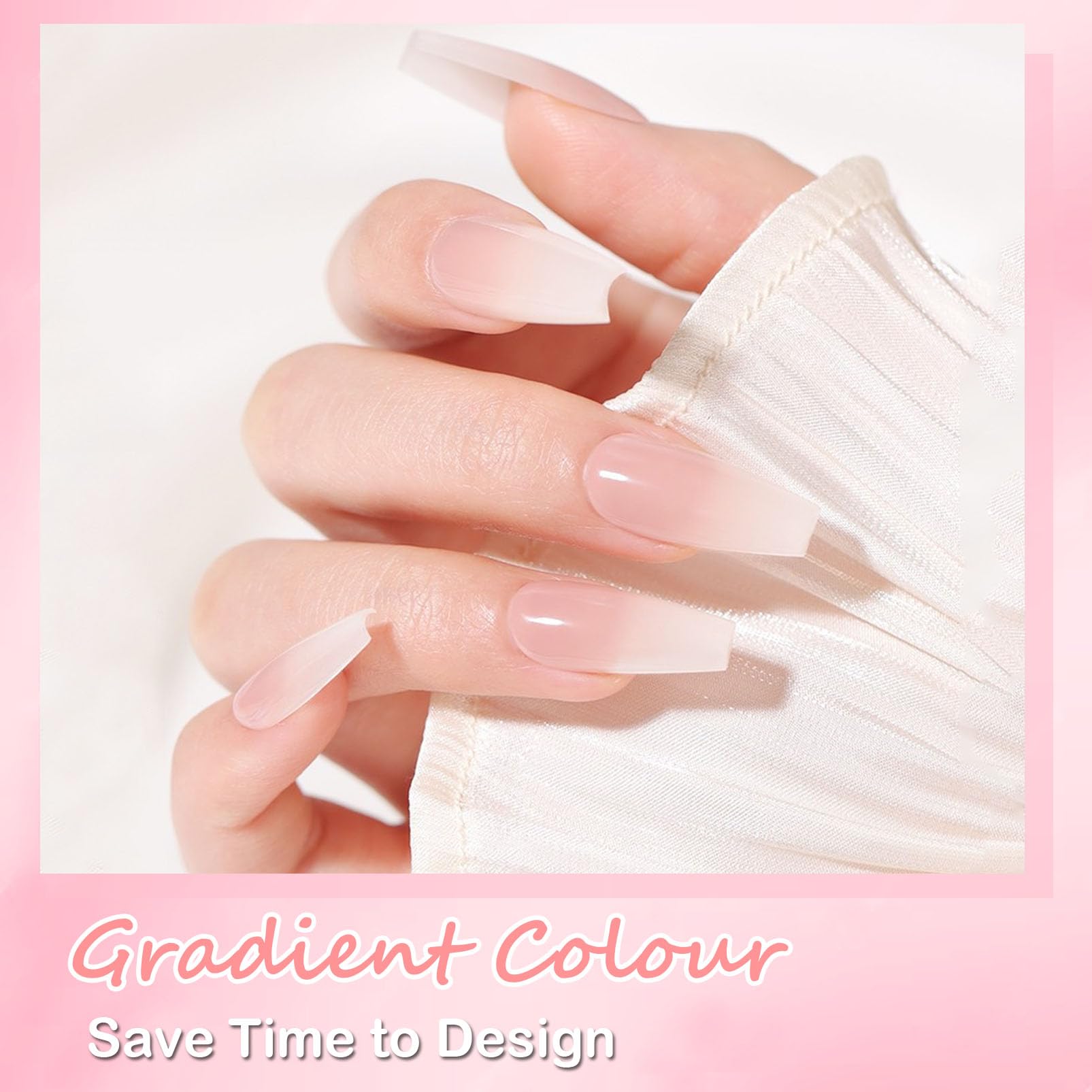 OKAQEE 240 Stück Falsche Nägel Tips Set - Französisch Full Cover Nageltips - Künstliche Nägel Nail Art Manicure Fake Nails für Damen und Frauen (Gradient Rosa Short DMDT-03, Normal)