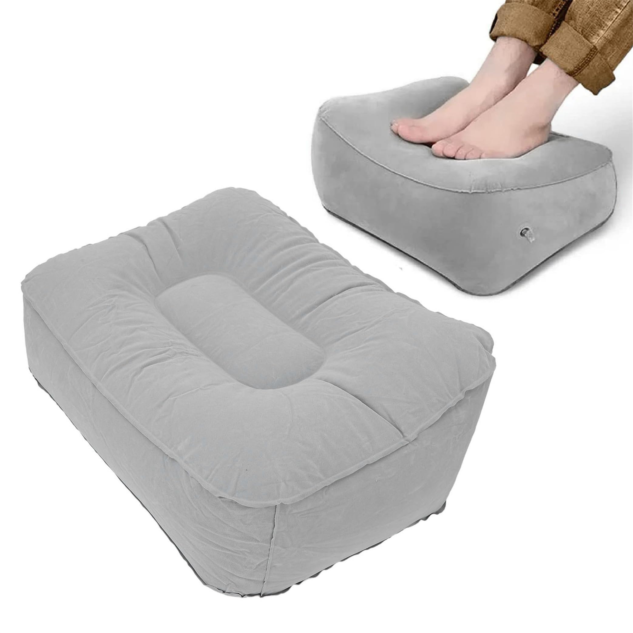 Inflatable Foot Cushion, Inflatable Travel Pillow, Inflatable Travel Foot Rest Pillow, Inflatable Foot Rest for Air Travel Cars Home Office Multifunctional PVC Flocking Portable Leg Rest Pillow
