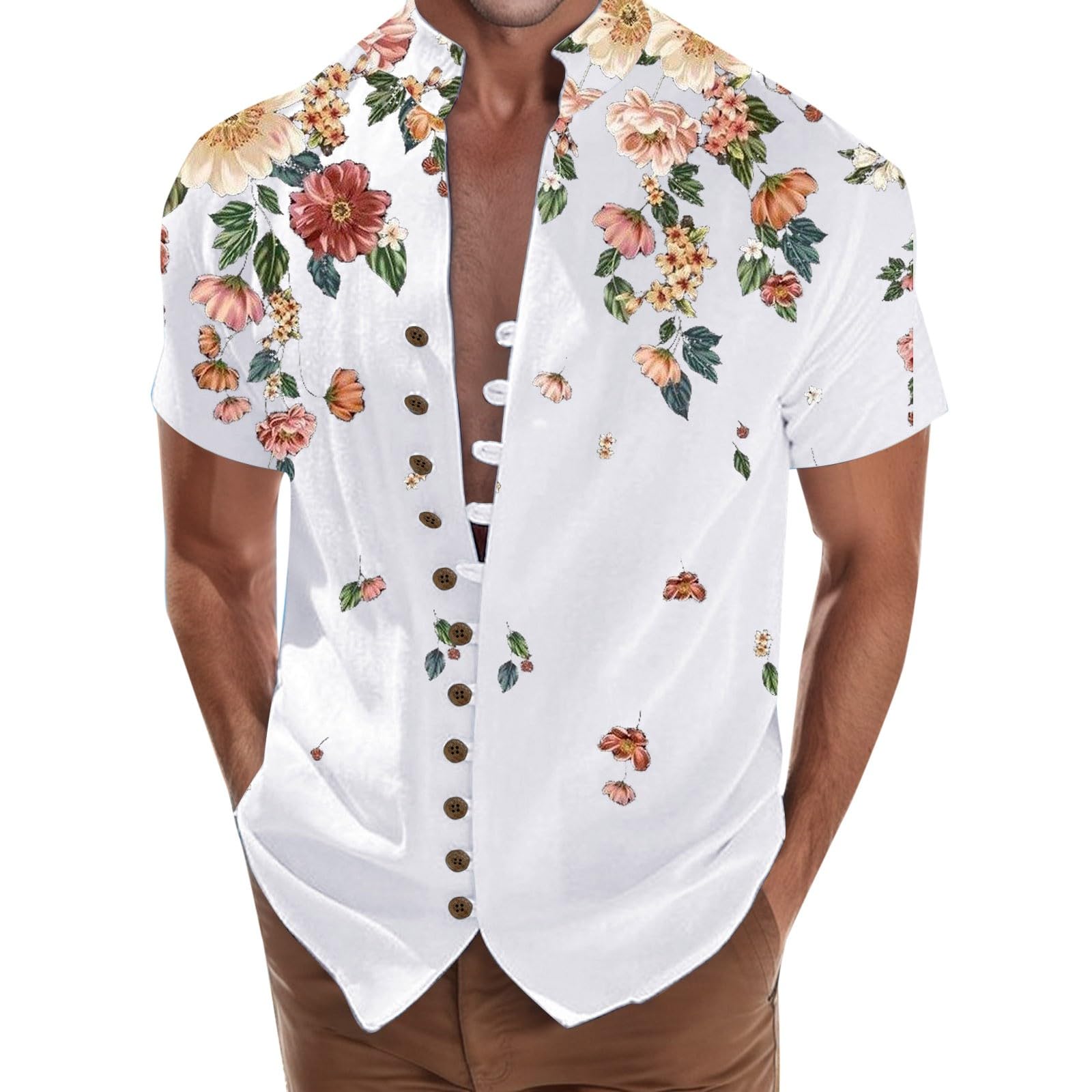 GenericMens Hawaiian Shirt Short Sleeve Button Down Tops 3D Digital Floral Printed Blouse Summer Casual Lapel Collar Hawaiian Fancy Dress for Beach Party M-XXXL
