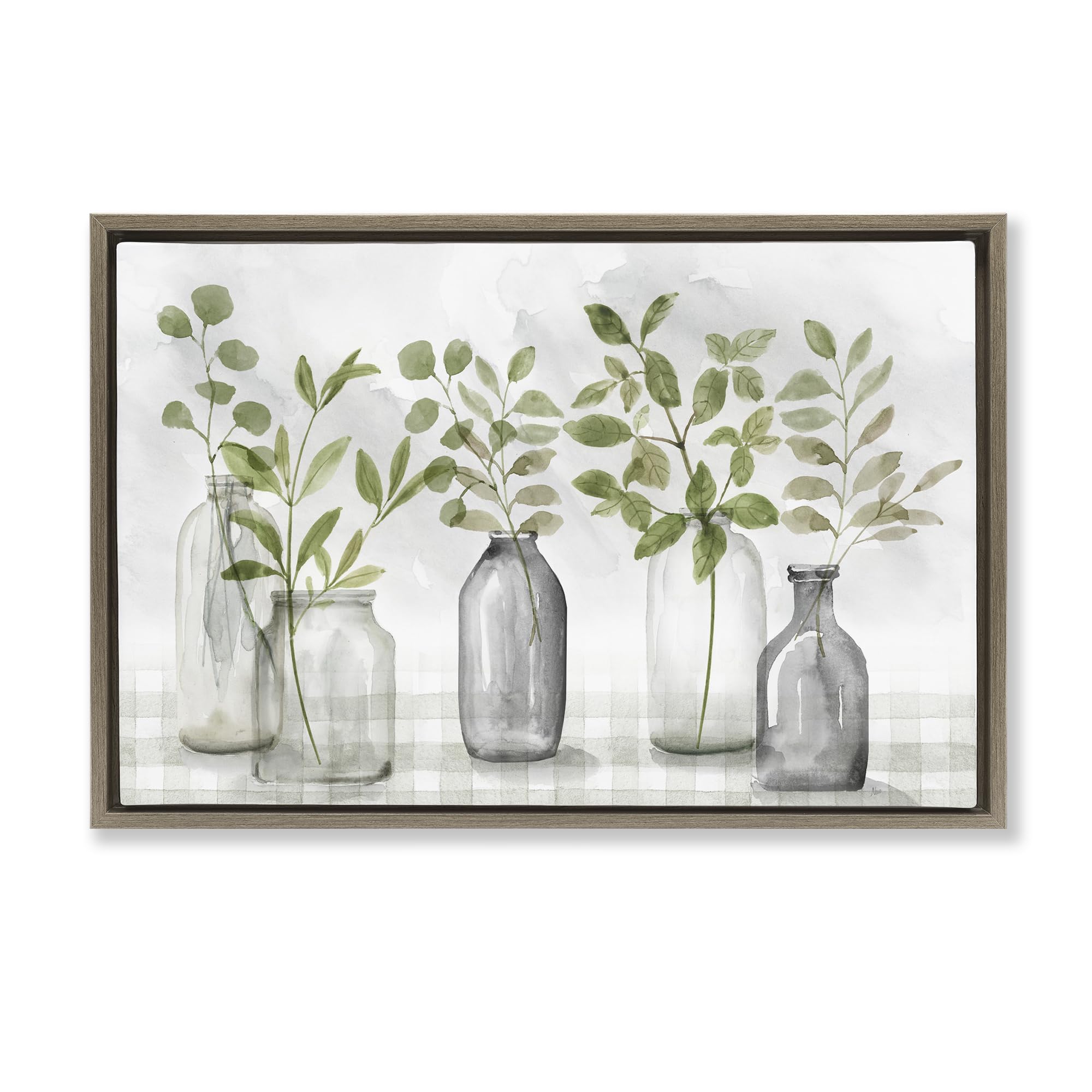 'Greenery Leaves in Vases'| Floating Frame Canvas Art