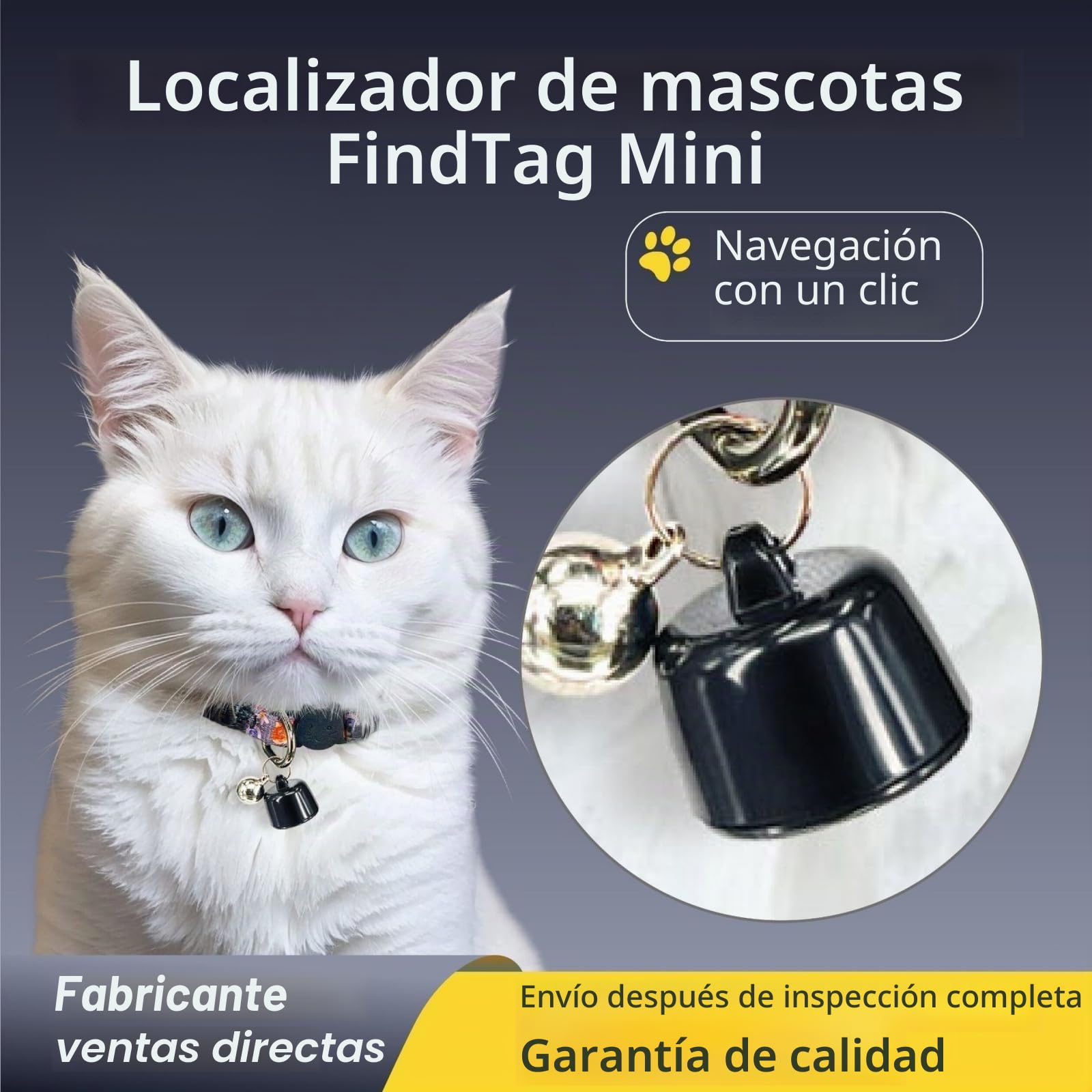 Collar Localizador GPS para Gato y Perro — Mini Localizador GPS para Gato – Seguimiento Mundial – sin Costos Adicionales – Compatible con iOS y Android – para Cualquier Collar – Localización
