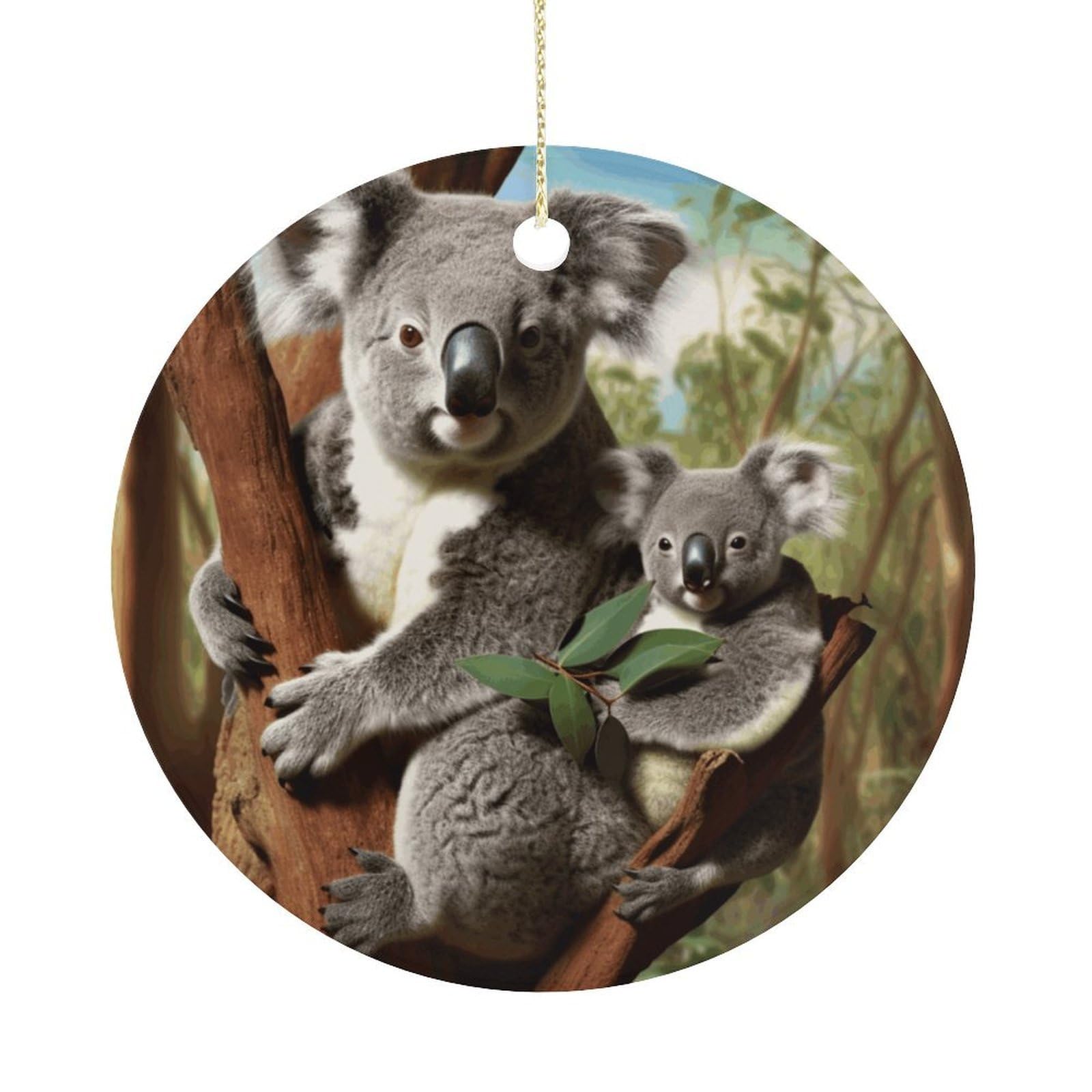 Koala Family Christmas Ornaments Colorful Round Ceramic Ornament Christmas Hanging Decor Christmas Tree Decorations Xmas Keepsake for Women Men Xmas Holiday Party