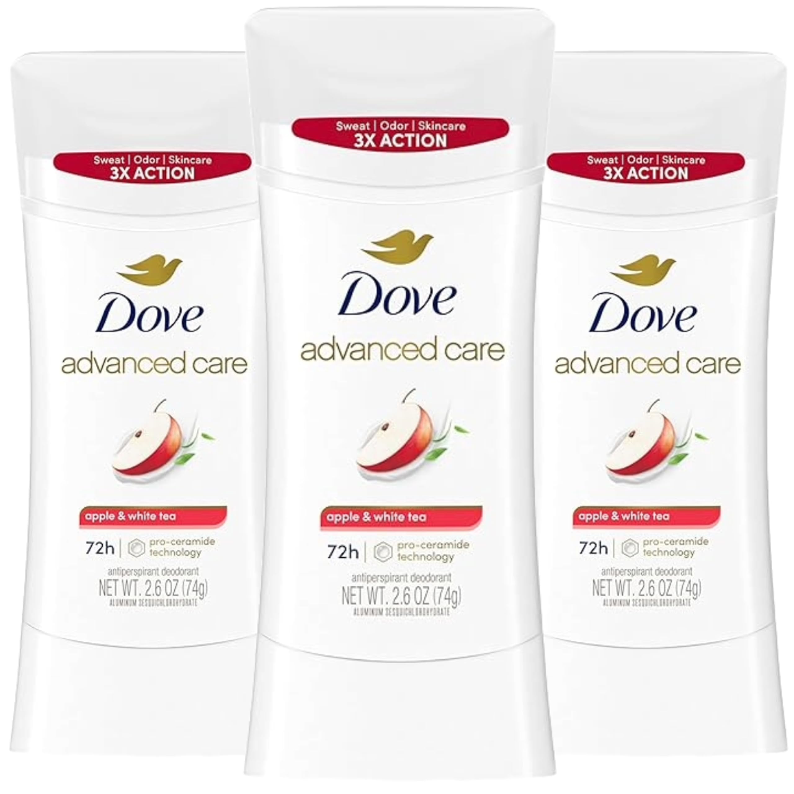 Dove Advanced Care Deodorant Stick Apple & White Tea with 72-hour Sweat & Odor Protection, 2.6 oz (Pack Of 3)