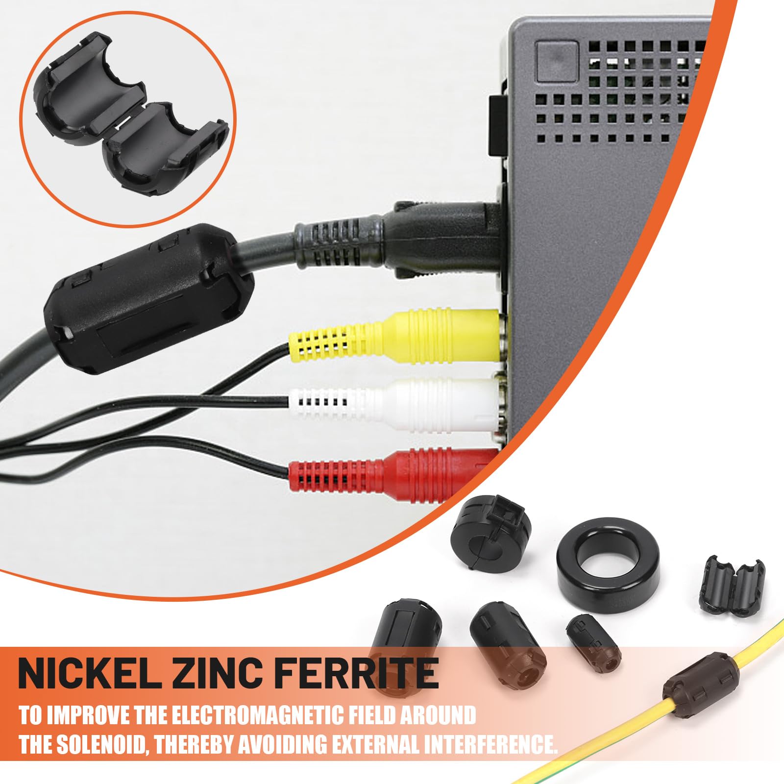 Tanstic 32 pièces noir clip-on ferrite anneau noyau RFI EMI bruit suppresseur câble clip avec anneaux ferrite toroïdal noyau fer pour 3,5 mm 5 mm 7 mm 9 mm 13 mm 15 mm diamètre câble
