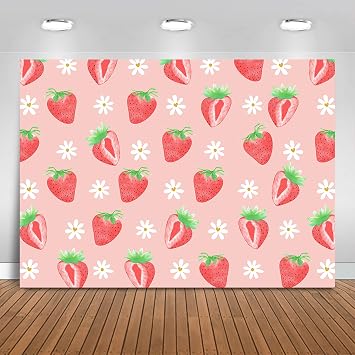 Strawberry Backdrop 10x7ft Sweet Pink Strawberry Baby Shower Birthday Background Party Decorations for Girl Strawberry Wall Paper Dessert Table Banner Photo Booth Props