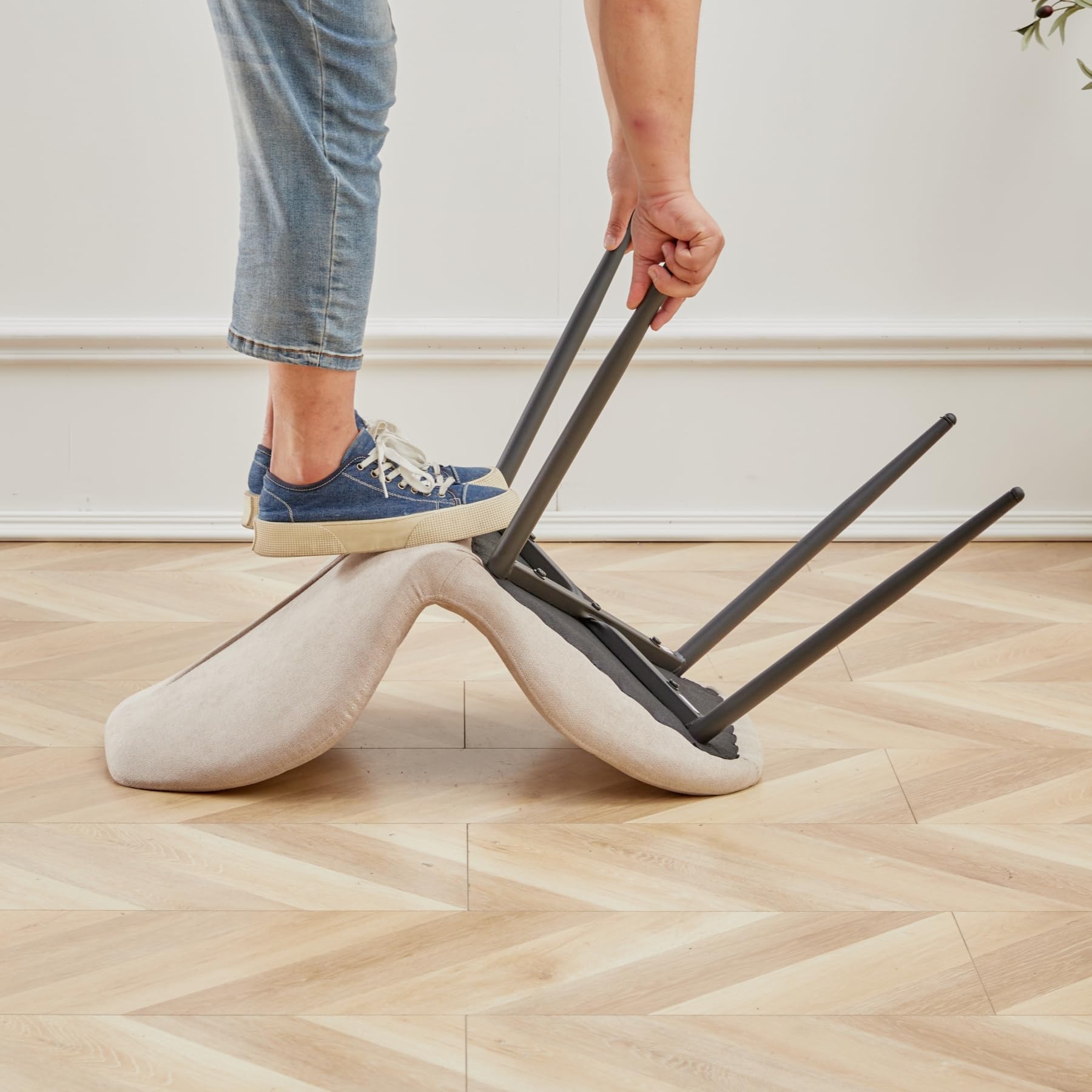 Juego de 6 Silla de Comedor, Silla de Cocina de Tela de Lino con Enrejado, Silla Tapizada Rellena de Esponja de Rebote de Alta Densidad, Adecuada para Comedor, Cocina, Sala de Estar - Beige