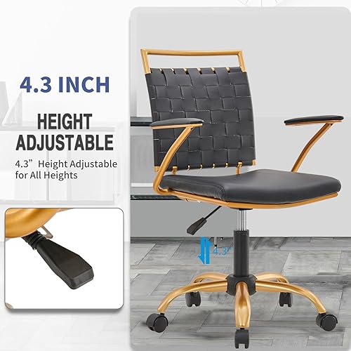 Miniatura 6 de LUX MODERNS Silla de escritorio negra y silla de oficina dorada para oficina en casa, silla de oficina pequeña, silla de computadora, silla de