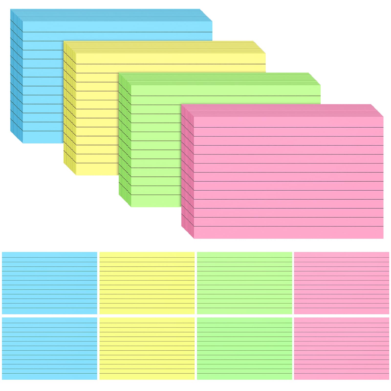 Tecmisse 200 PCS Index Card 4 x 6 Inches, Colored Flash Cards Lined Note Cards, Study Cards for School Learning and Office Supplies, 4 Colors