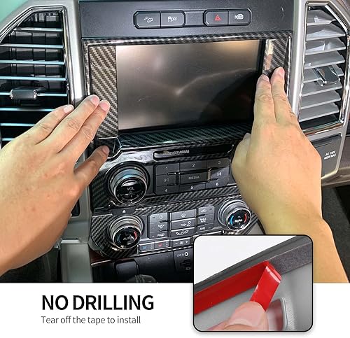 Miniatura 4 de CheroCar Kit de decoración interior de fibra de carbono, 11 piezas para Ford F150 2015-2020, marco de botón de dirección, cubierta de salpicadero,