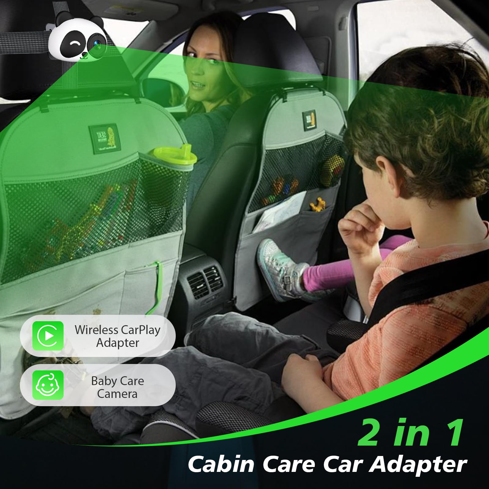 Adattatore wireless CarPlay 2 in 1 e telecamera per auto per bambini, 1080p HD, con grandangolo a 150° e visione notturna, per veicoli con CarPlay cablato (dal 2016)