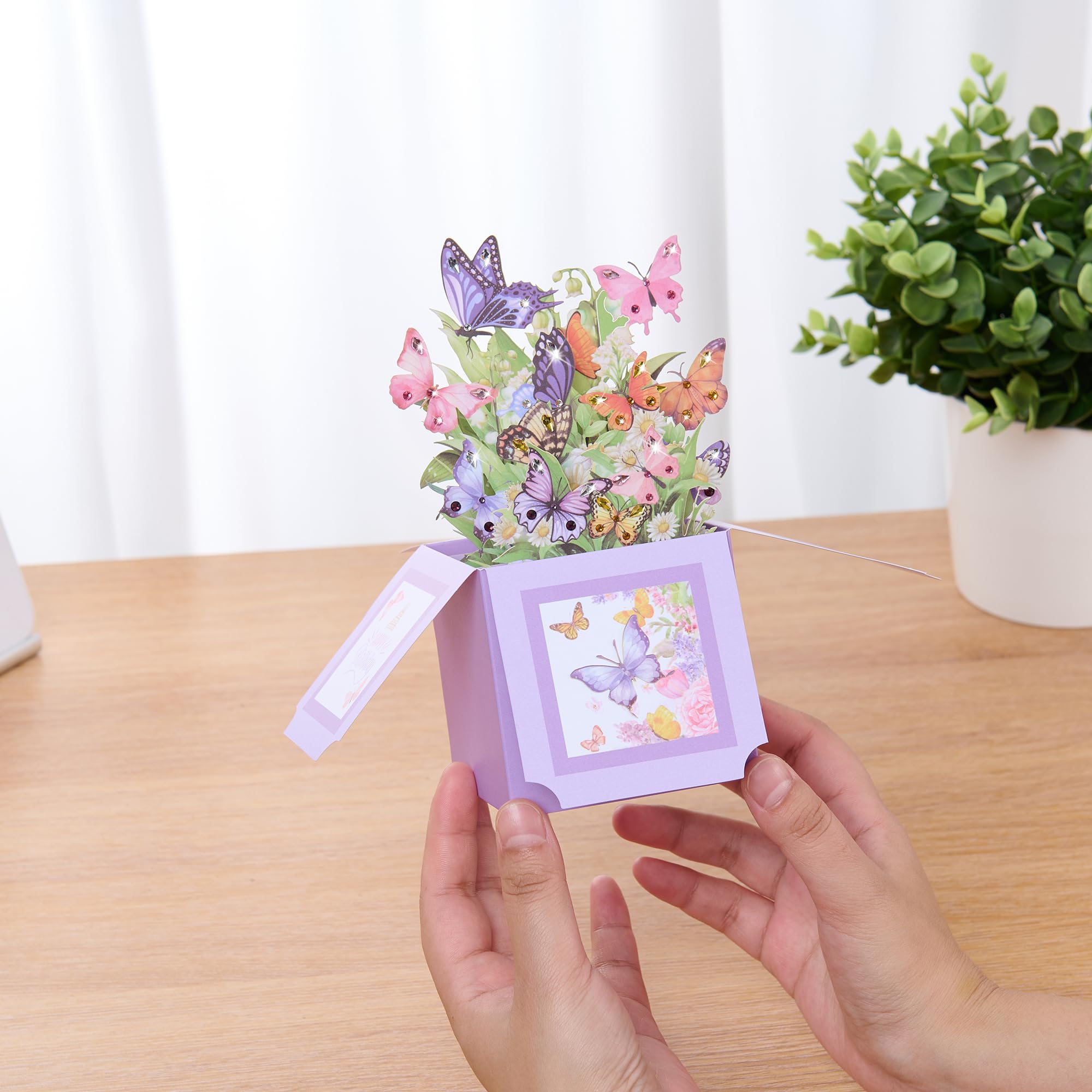 Tarjeta desplegable 3D, cristal incrustado a mano, mariposas y flores, tarjeta de felicitación 3D con sobre, tarjeta de cumpleaños, regalos hechos a mano para mujeres, esposa, mamá, abuela, ella