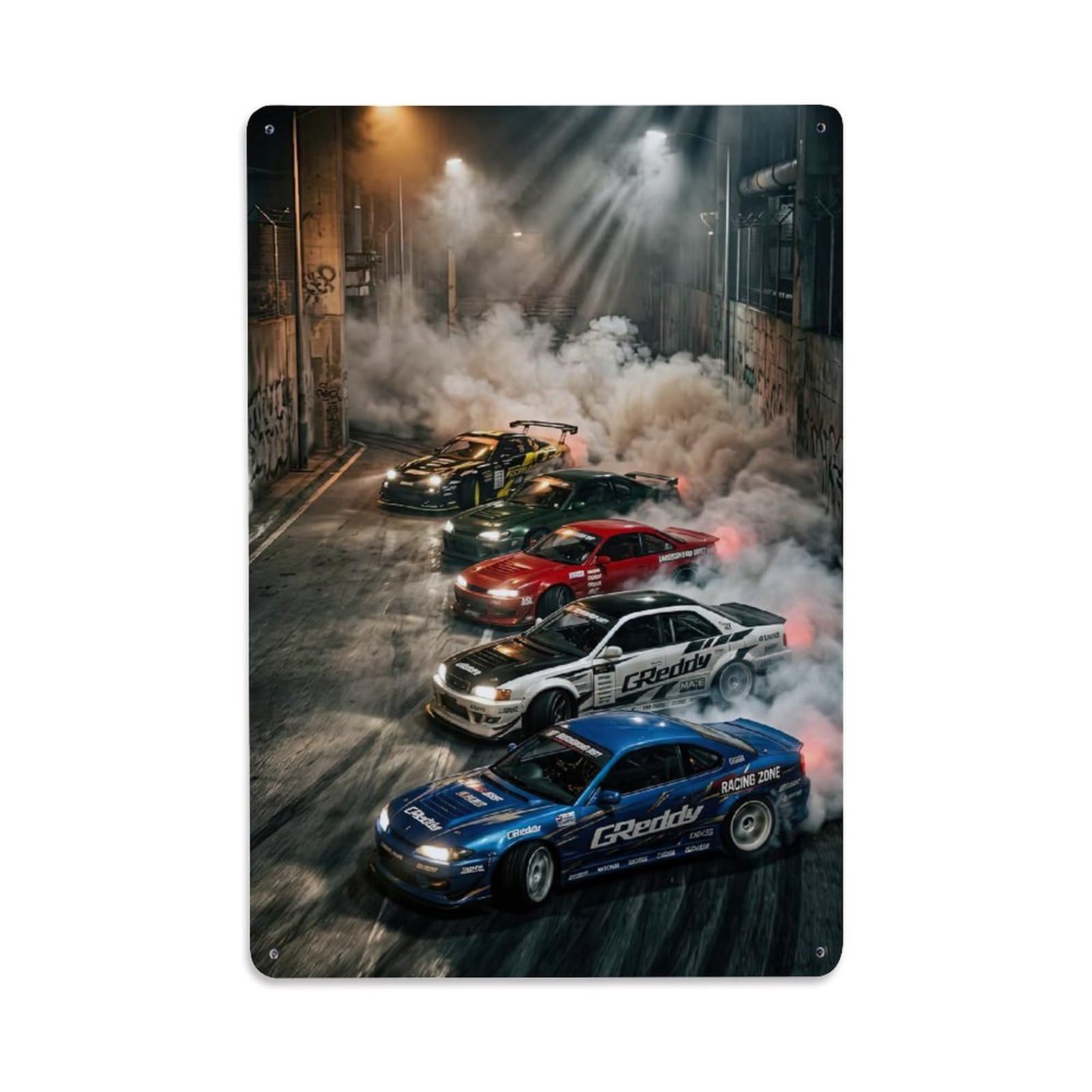 JDM Racing Car Poster Underground Drifting Sports Cars Vintage Metal Tin Sign Plaque Wall Decor for Cafe, Club Bar, Office, Home Garden Metal Poster 8x12Inch