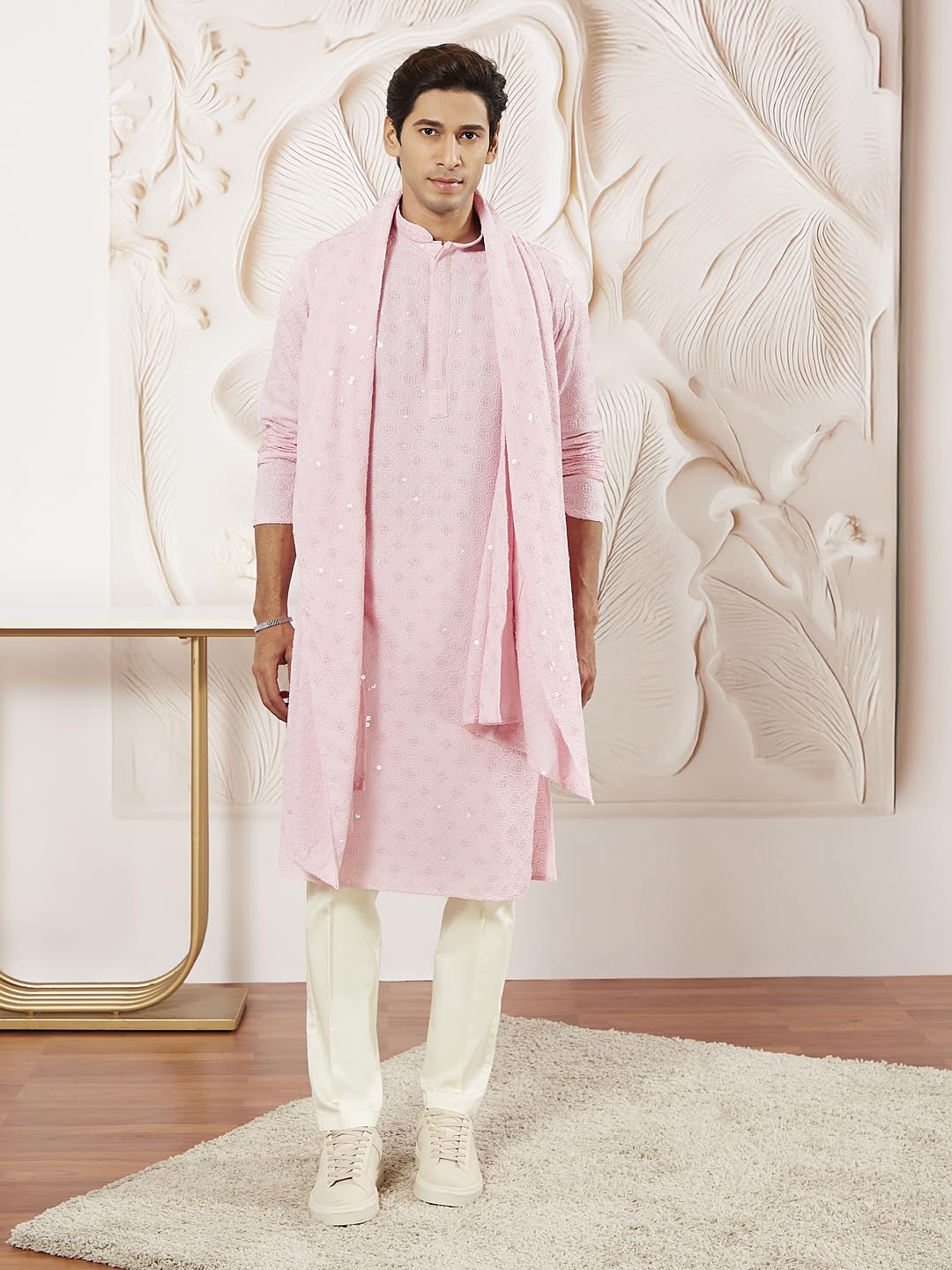 VASTRAMAY Men VASTRAMAY - Set pigiama e Dupatta da uomo, in rayon, colore: rosa