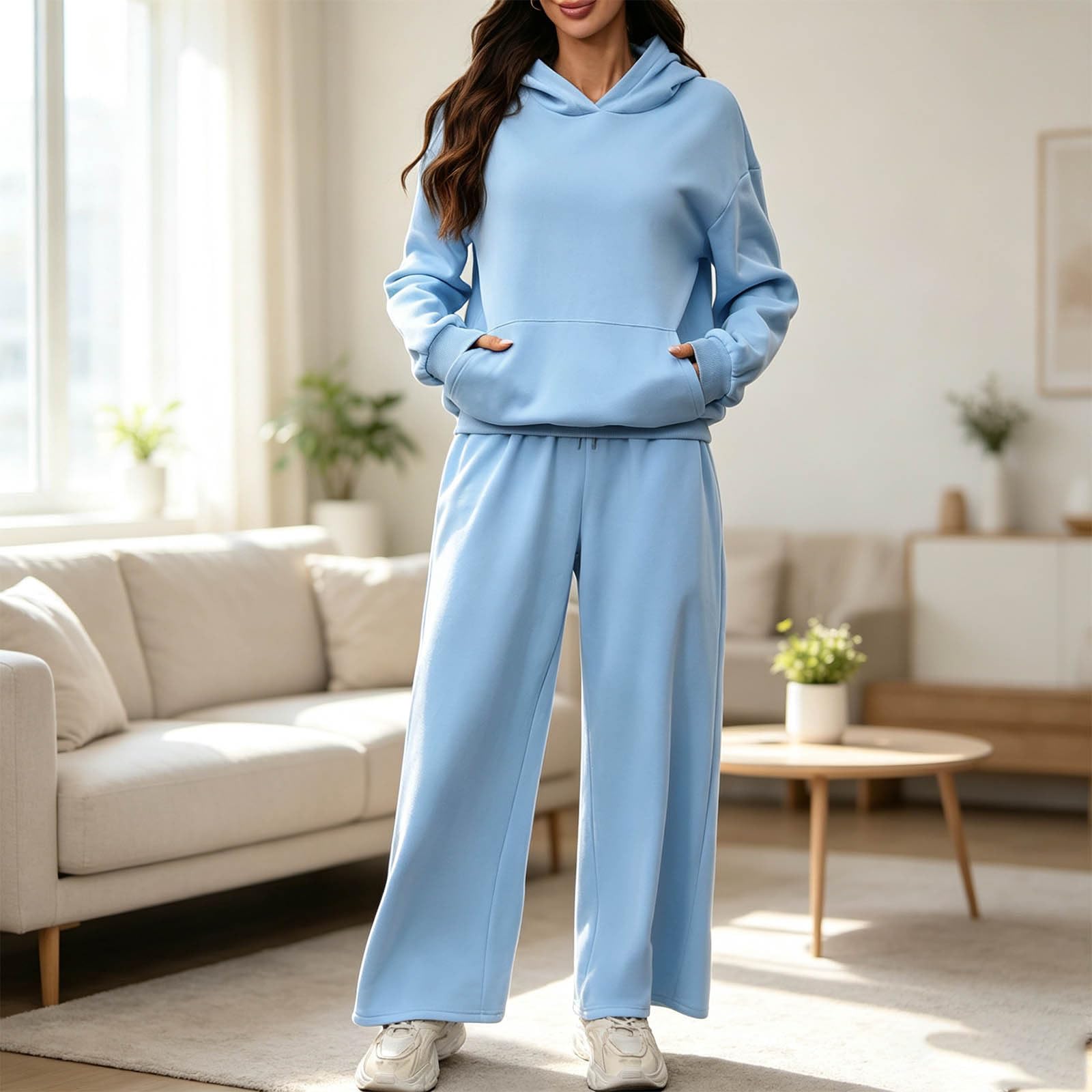 Generico Completo Felpa Donna,Comoda Felpa Con Cappuccio Da Abbinare A Pantaloni Con Tasche – Felpa A Maniche Lunghe Tju Completo Casual Da Casa Per Il Comfort Quotidiano