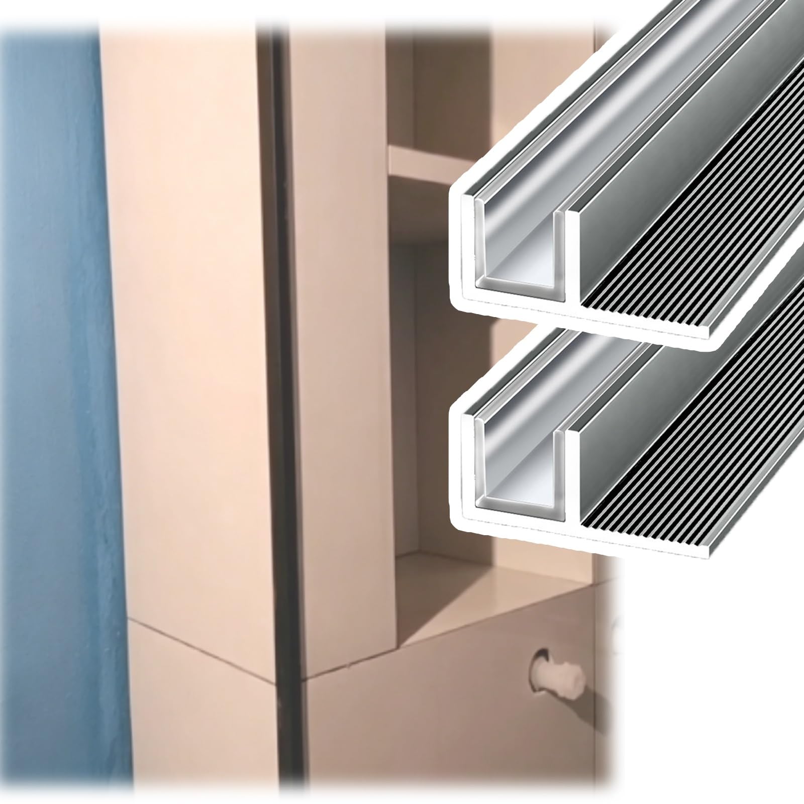 Djphofs 2Pcs Recessed Glass F-Channel Profile 1 2 4 Pack, Heavy-Duty Aluminum Alloy Fixed Channel, Waterproof F- Shower Door Custom Length(,L2.4m(94In) W10mm(25/64In))