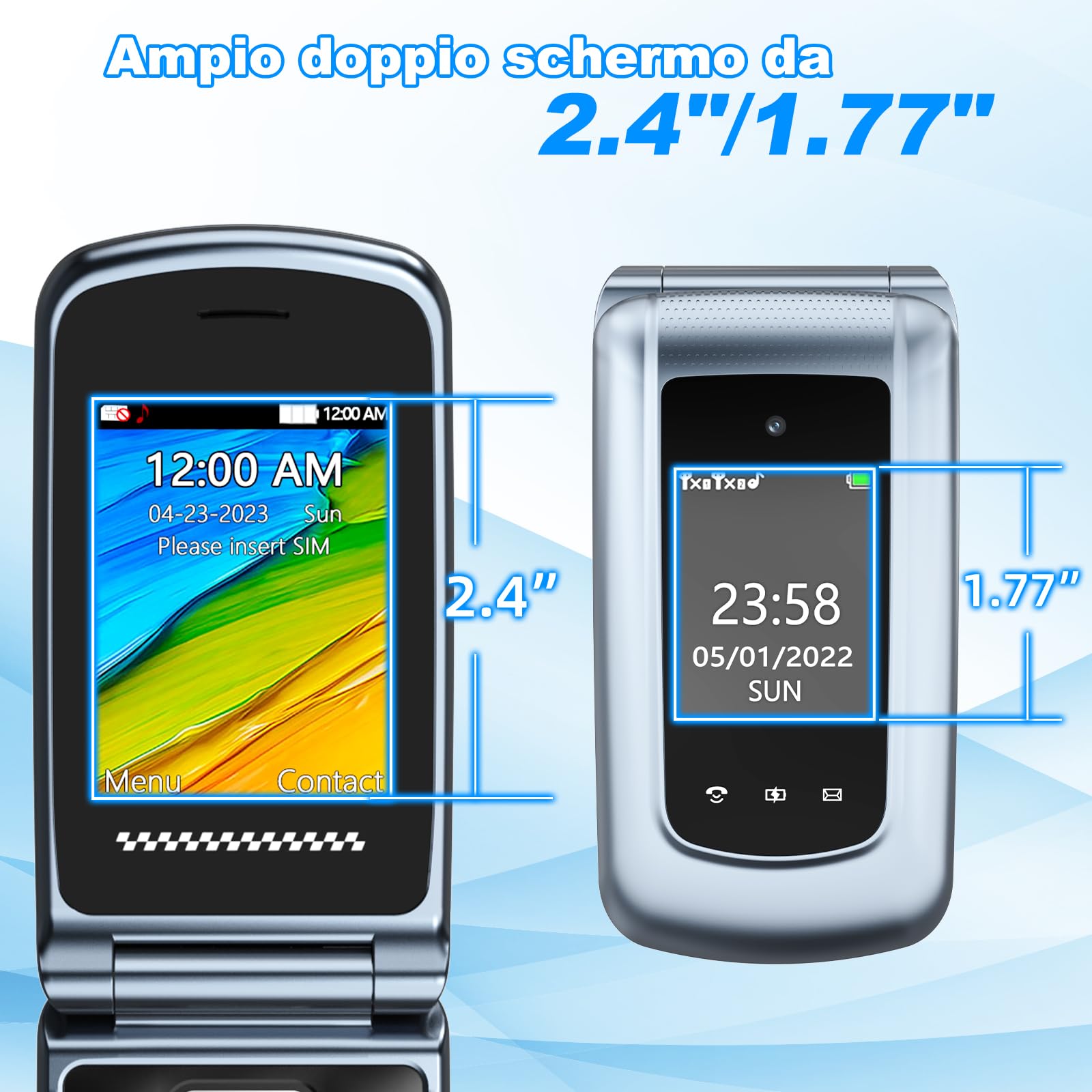 CHAKEYAKE 4G Telefono per Anziani, Cellulare per Anziani senza Contratto, Annuncio Vocale dei Tasti, Tasti grandi,Volume Elevato,Tasto SOS, Doppia SIM, Doppio Display 2,4 + 1,77", Grigio
