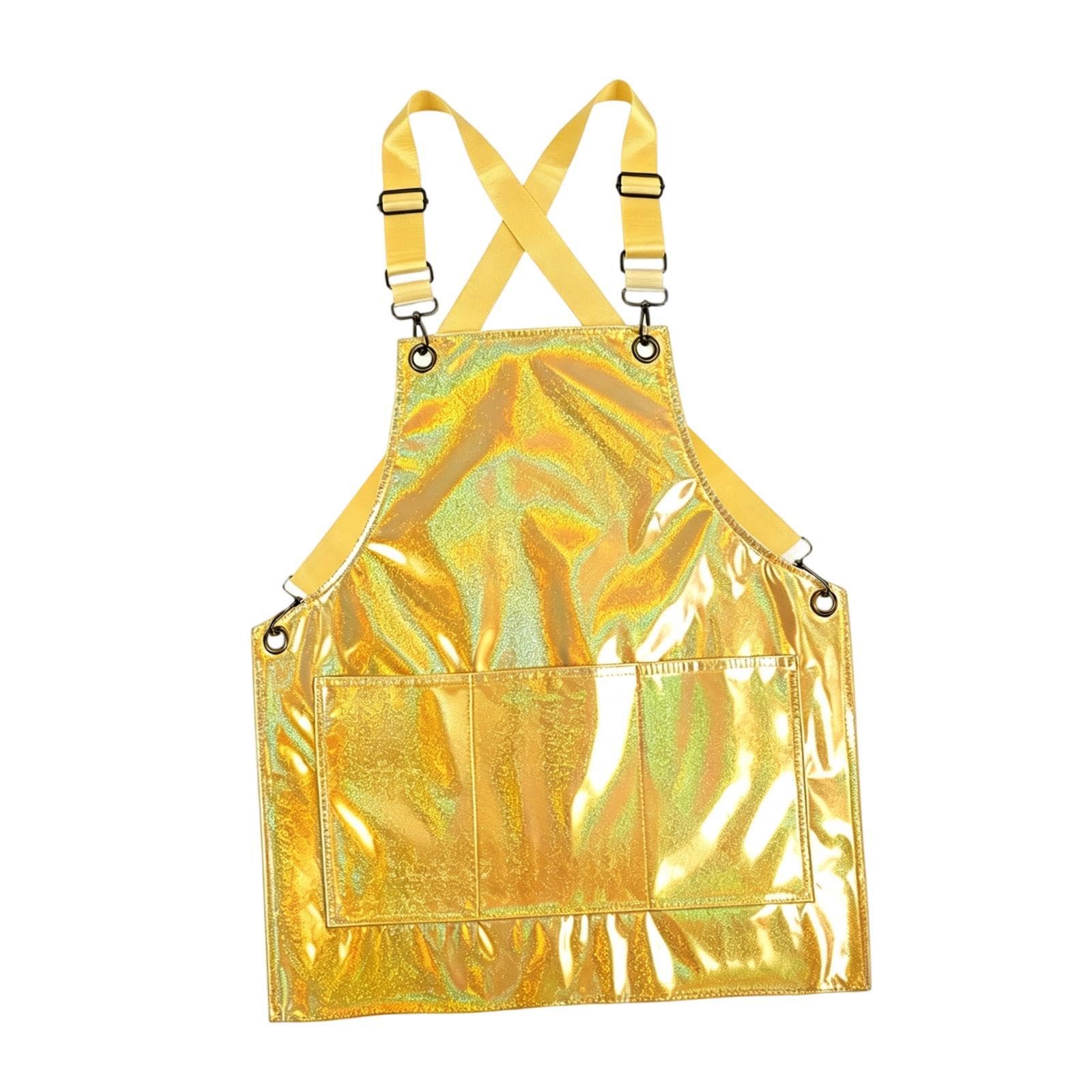 Schürze Kochschürze Arbeitschürze Küchenschürze Latzschürze mit Taschen Schmutzabweisend PU Material Pflegeleicht Angenehm bei Langem Einsatz für Nail, Gelb