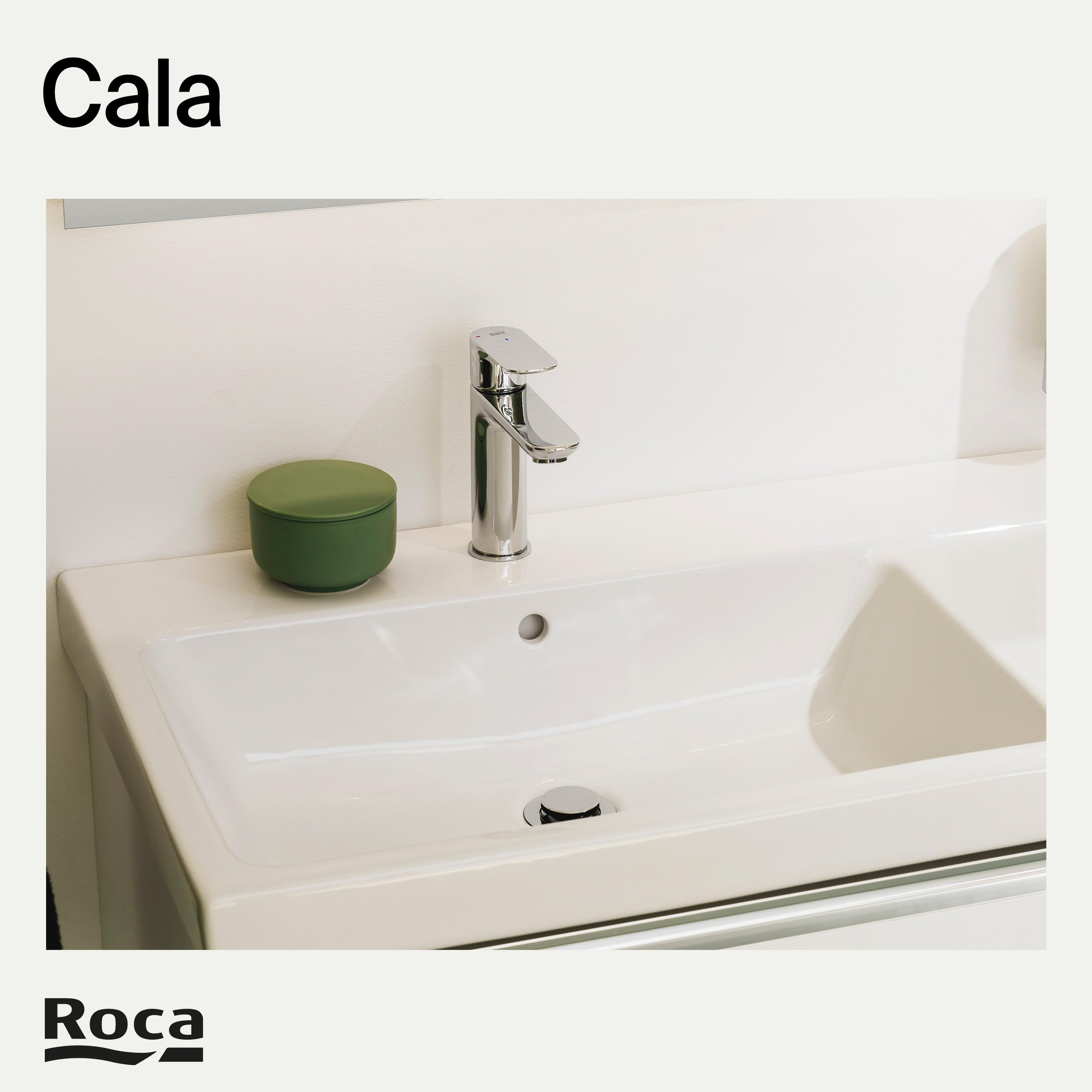 Roca Cala Grifería para lavabo con tecnología Cold Start, grifo monomando de repisa con enlaces de alimentación flexibles, mezclador para cuarto de baño de fácil instalación, cromado, A5A326EC00