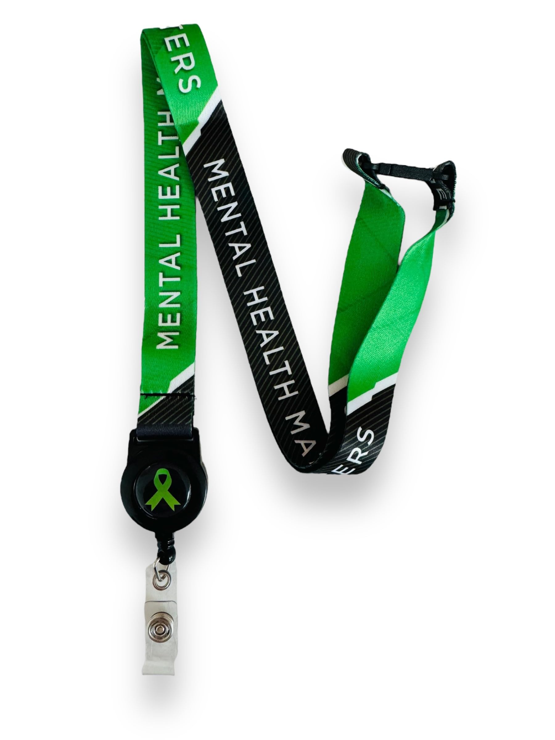 PAC Supplies Global Green Ribbon - Mental Health Matters Awareness Neck Lanyard with integrated Retractable Badge Reel (5)