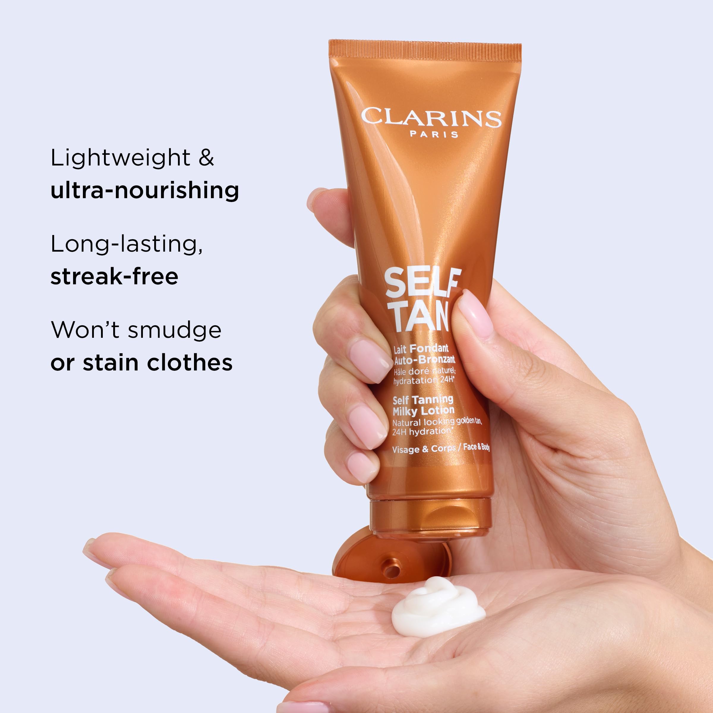 Clarins NEW Self-Tanning Milky Lotion | Self Tanner for Face and Body | Buildable, Streak-Free, Long-Lasting, Natural, Sun-Kissed Glow | 24H Hydration*| Contains Aloe Vera & Glycerin | 4.5 Ounces