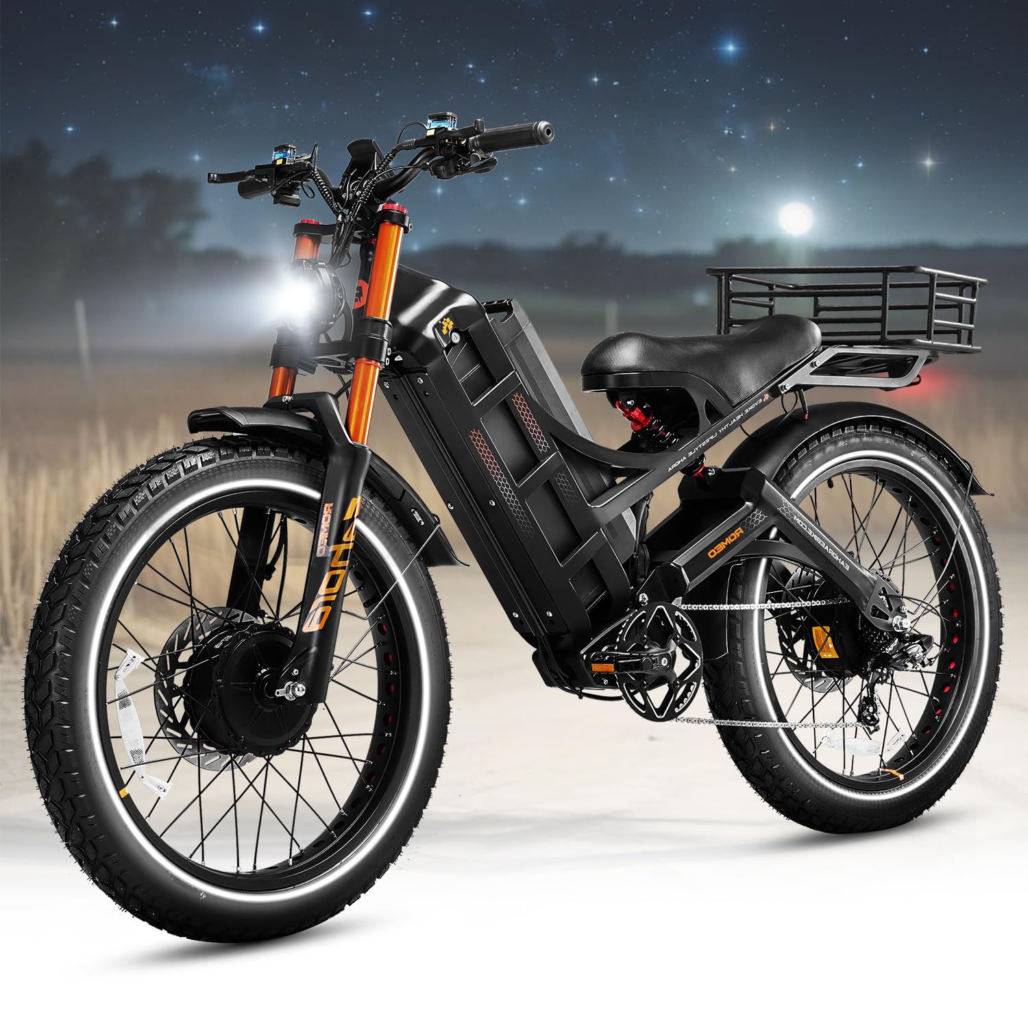 Eahora Romeo Pro Ⅲ/Ⅱ Ebike - Dual Motor 46-50MPH 5600W/4000W 60V 80Ah 200Miles Electric Bike for Adults, Long Range Electric Mountain Bike 26" Fat Tire Air Full Suspension E-Bike with UL2849