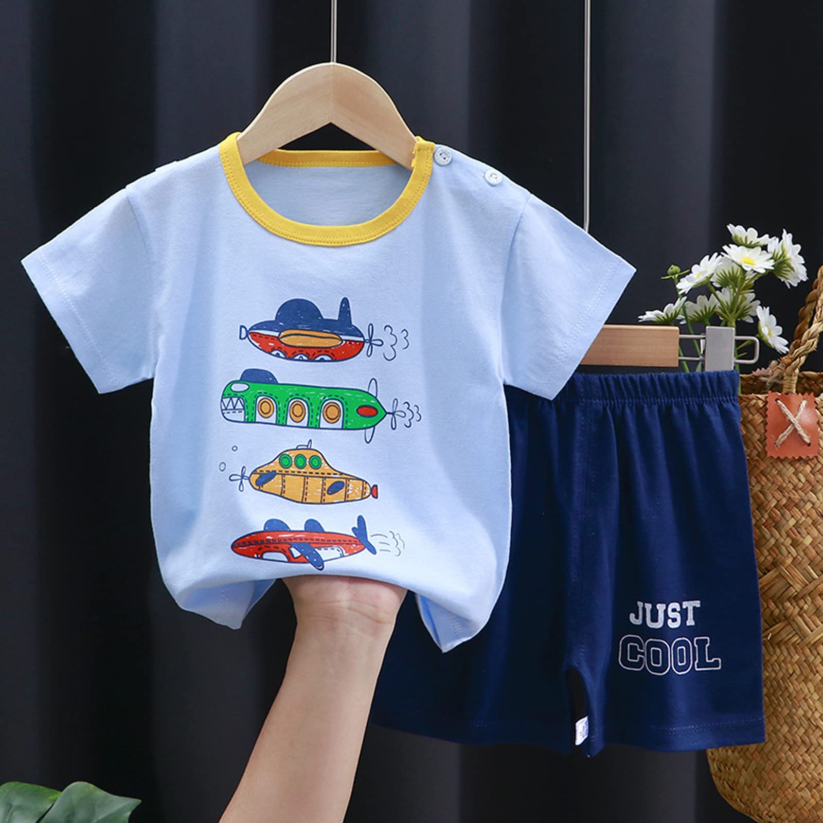 Baby Kleinkind Jungen 4 Stück T-Shirts und Shorts Dinosaurier Tops & Shorts Sommer Outfits