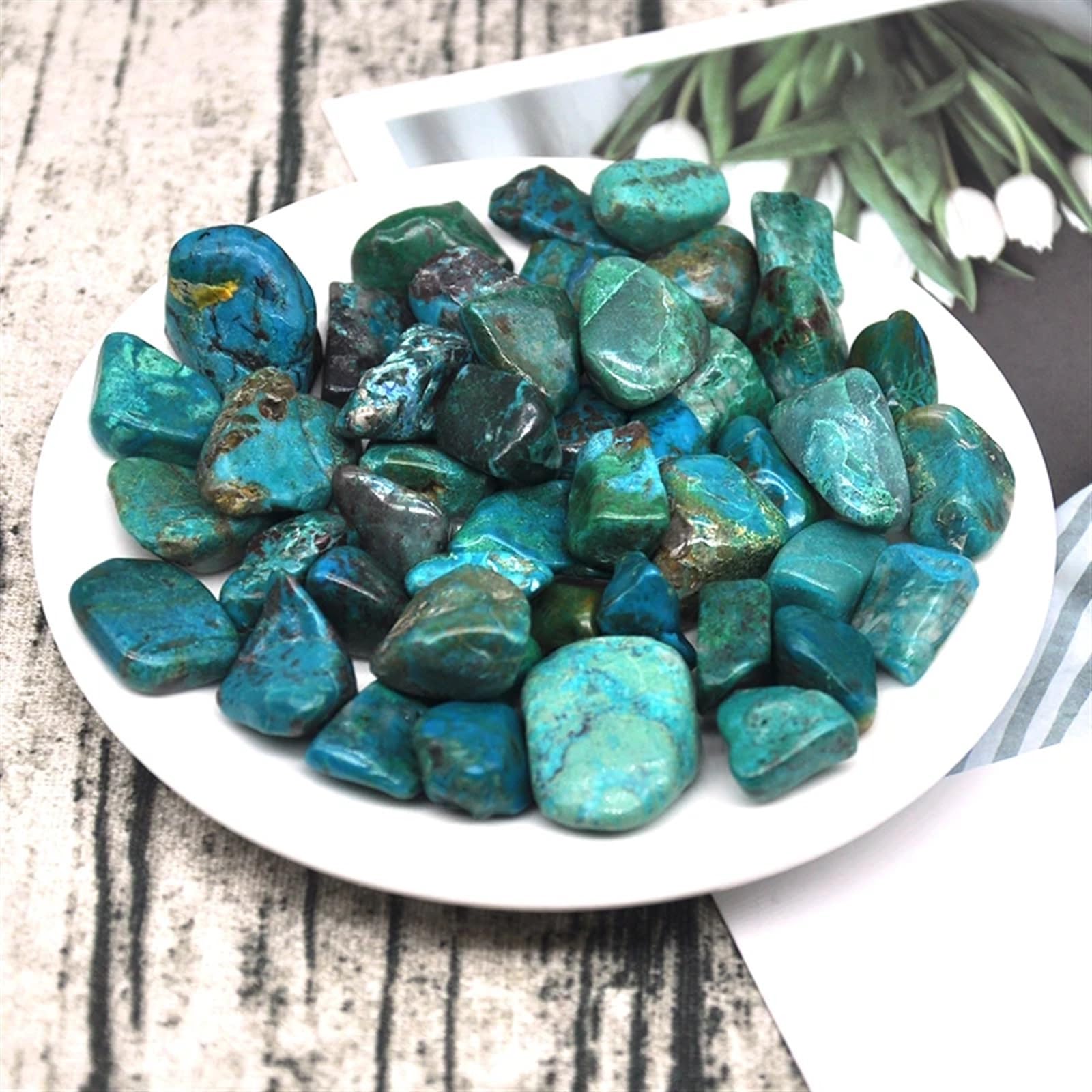 AtkitS Hermoso Grava de crisocola Natural, tamaño de Muestra, Piedras caídas Irregulares, Cristales curativos de Reiki, Mineral de Cuarzo, decoración del Acuario del hogar (Size : 200g)