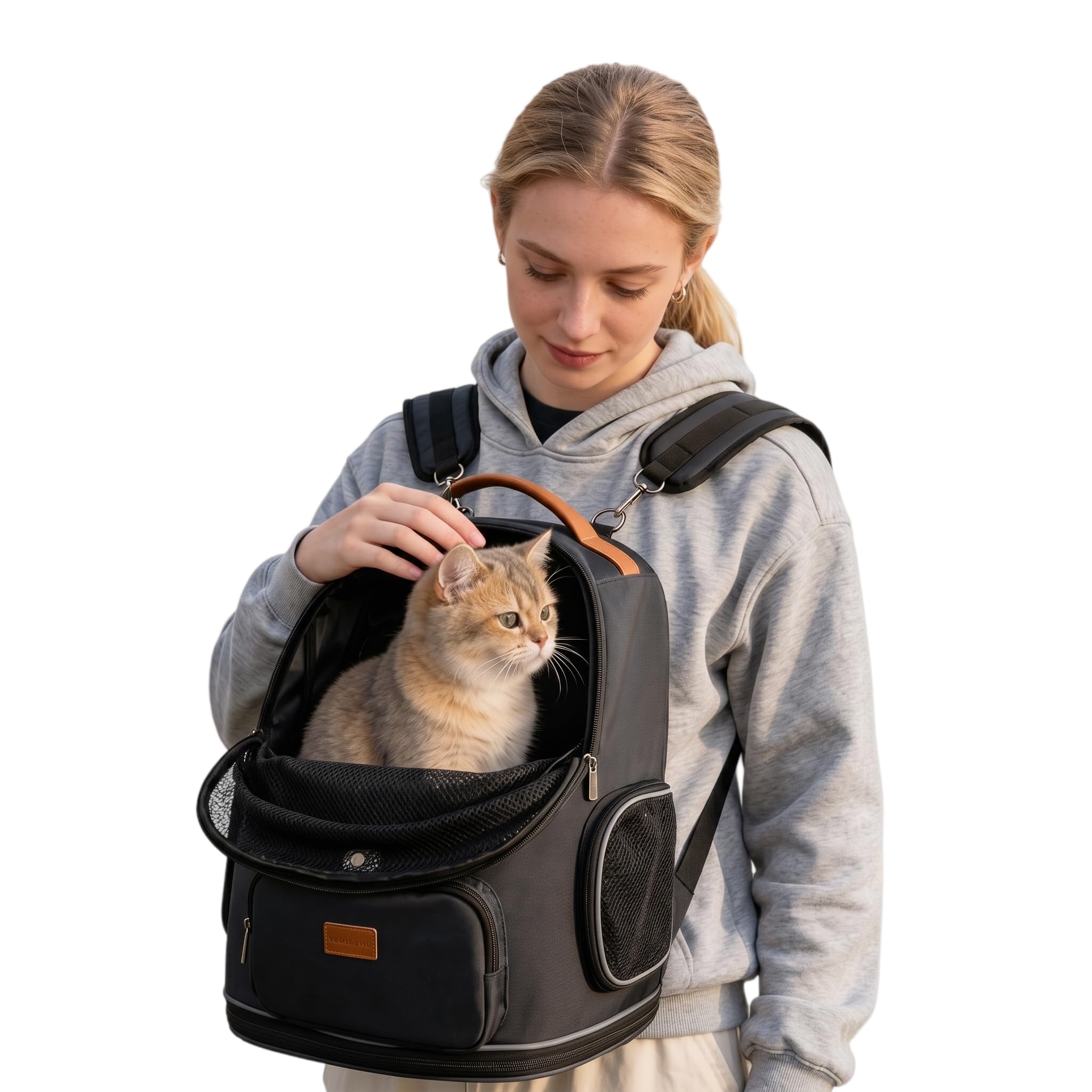 Morpilot Interactive Dual-Use Pet Rucksack, Front & Back Carry Cat Carrier Backpack, Expandable Breathable Pet Carrier for Medium Cats & Small Dogs Up to 11.3kg