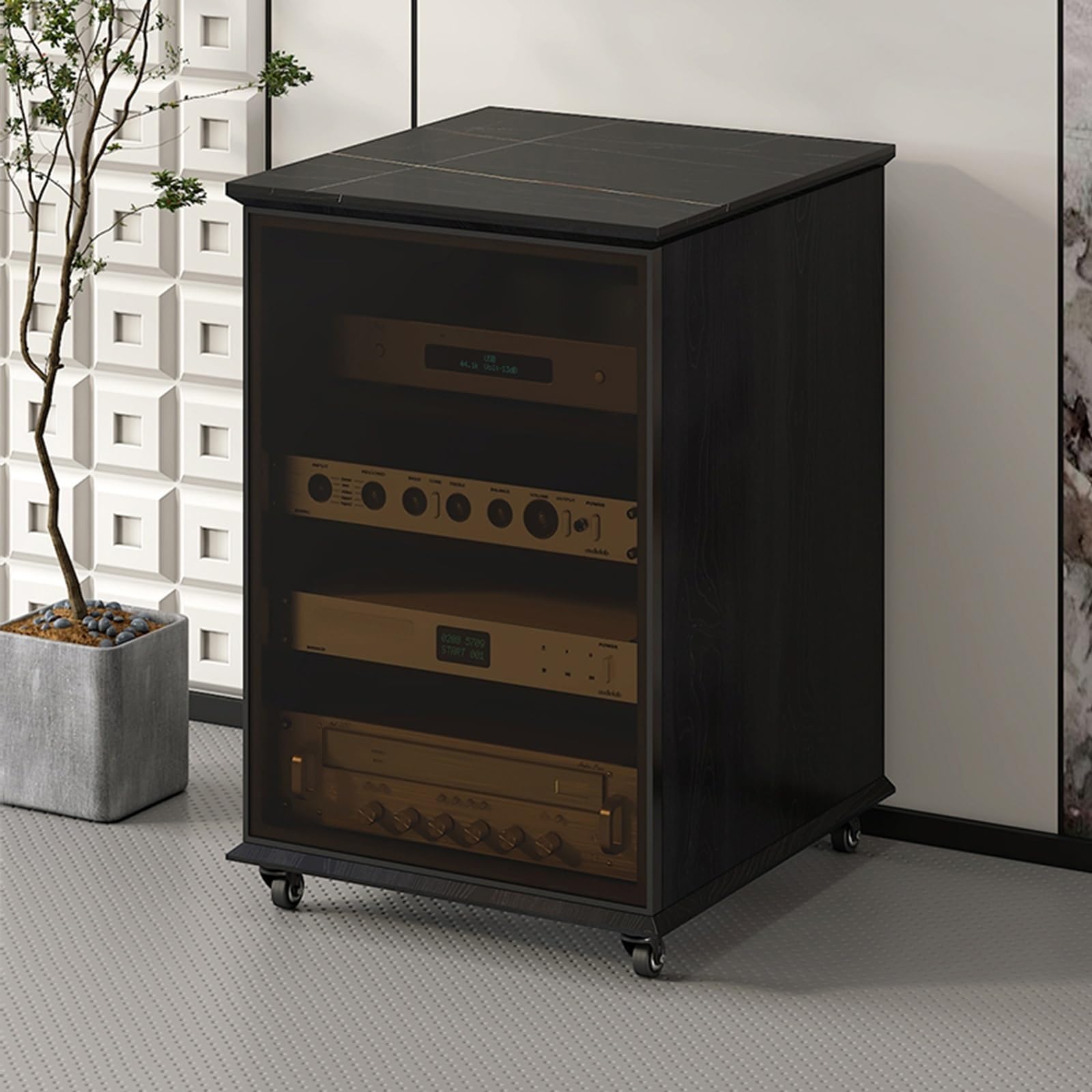 Nero AV Media Stand Audio Rack Cabinet 81.5cm Stereo Component Storage Elegante Mobile multimediale per Home Theater Soluzione di archiviazione audio moderna