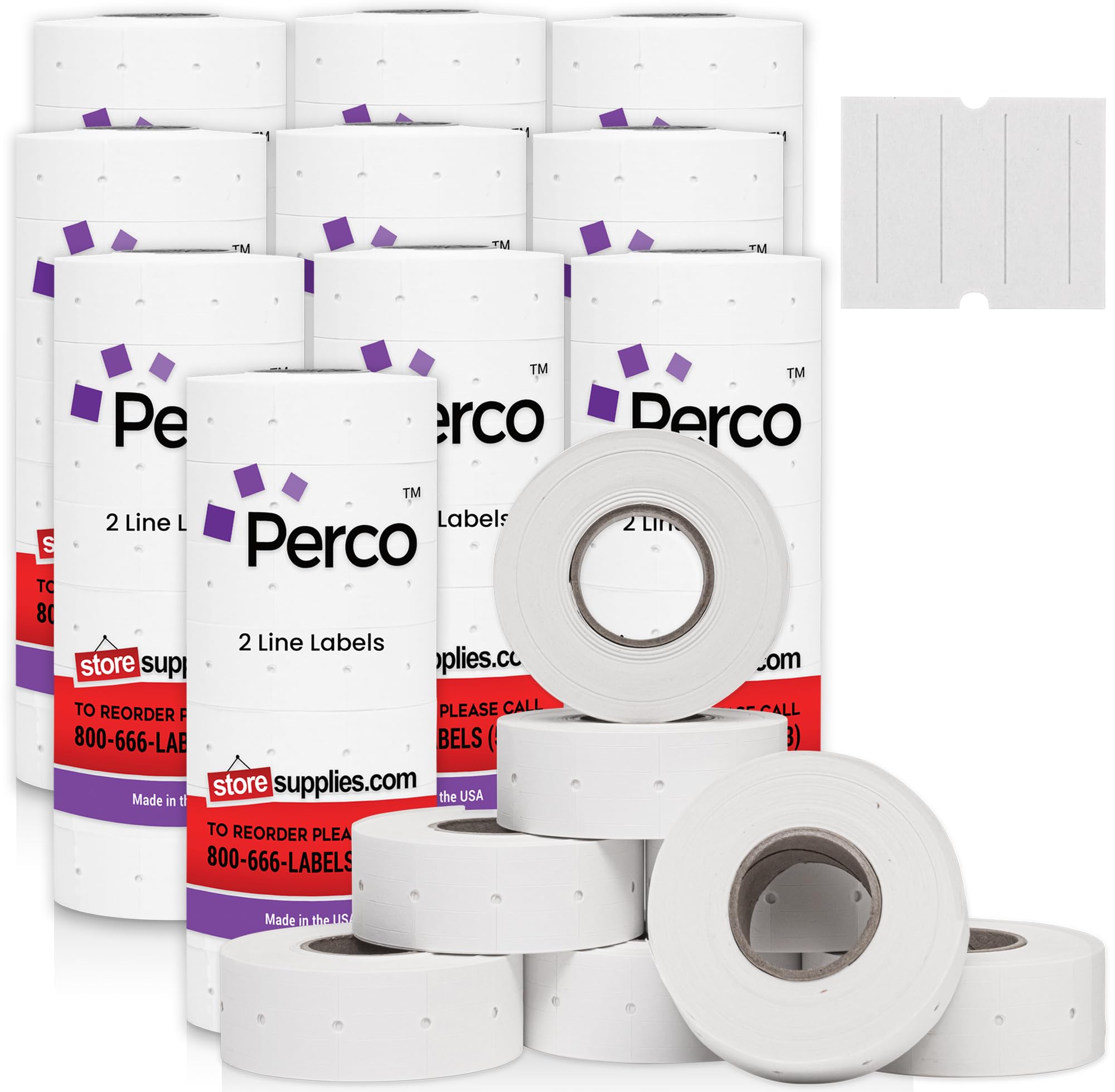 Perco 2 Line White Labels - 80 Rolls, 10 Sleeves, 80,000 Blank Price and Date Gun Labels for Perco 2 Line Price and Date Guns - Made in USA
