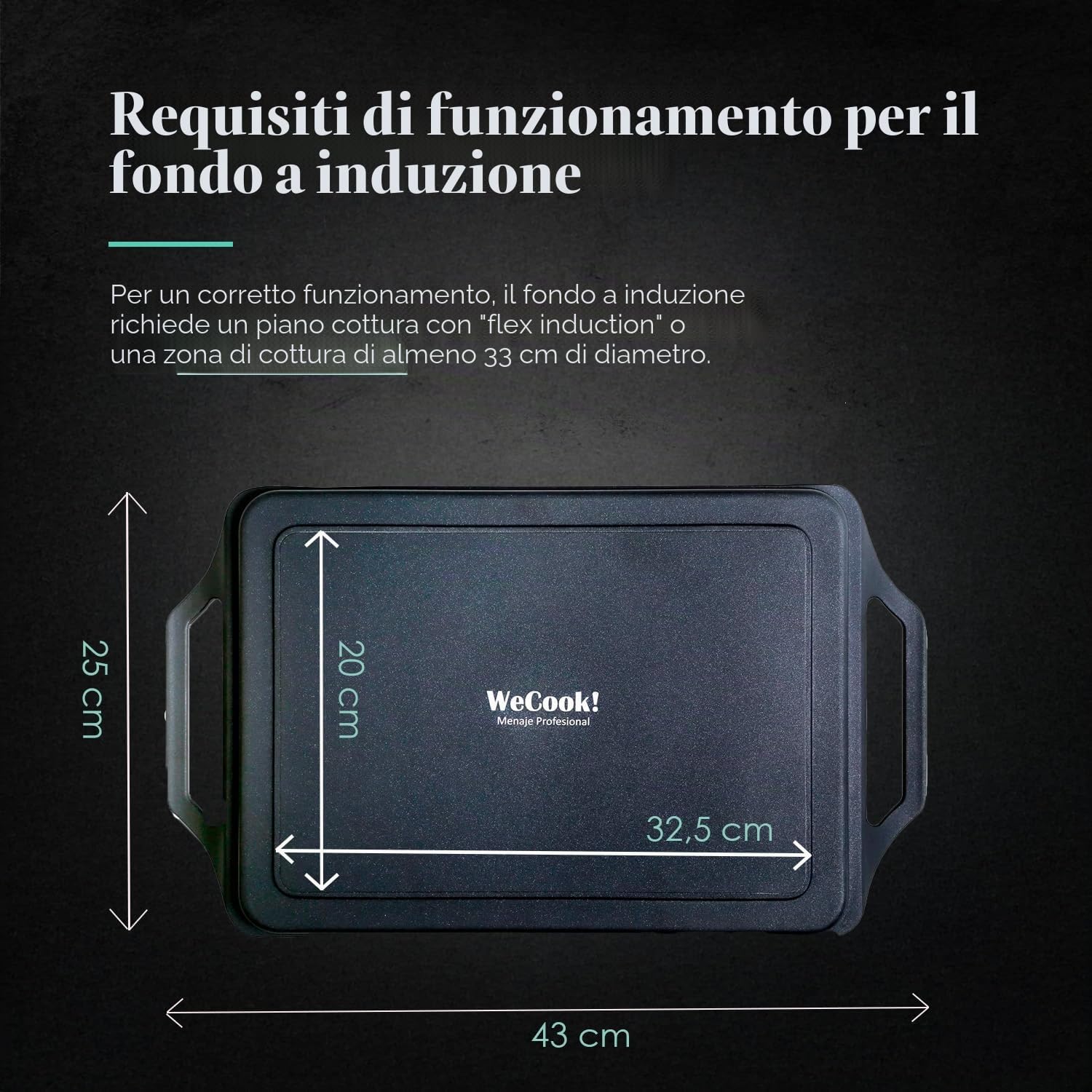 WECOOK! Ecostone Bistecchiera Induzione 43 X 25cm, Piastra per Grigliare, Alluminio Fuso, Antiaderente XTRA DUPONT Ecologico senza PFOA, 5mm Spessore, Maniglie in Silicone, Vitroceramica, Gas, Forno